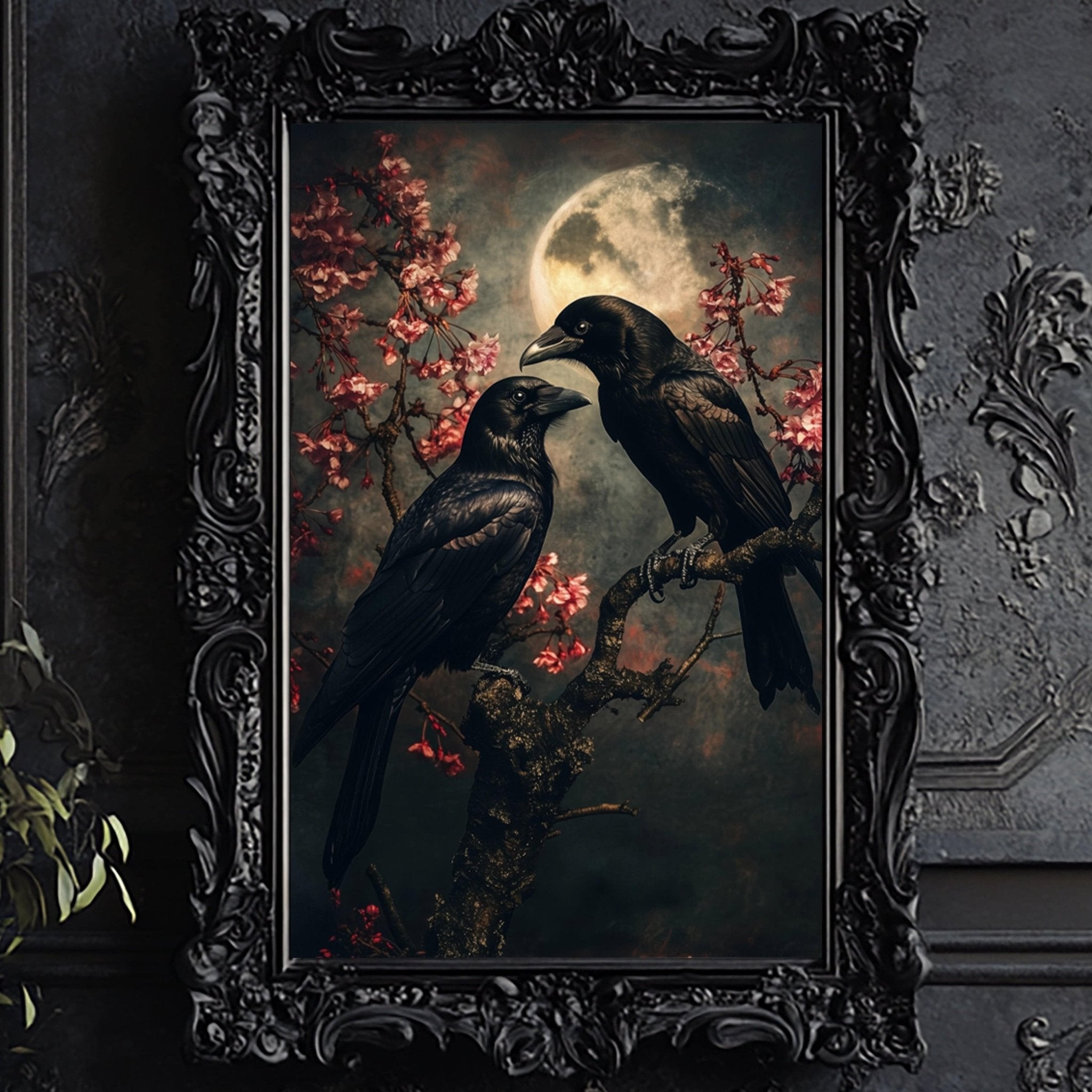 Raven Couple in Dark Forest Wall Art - Metal or Paper