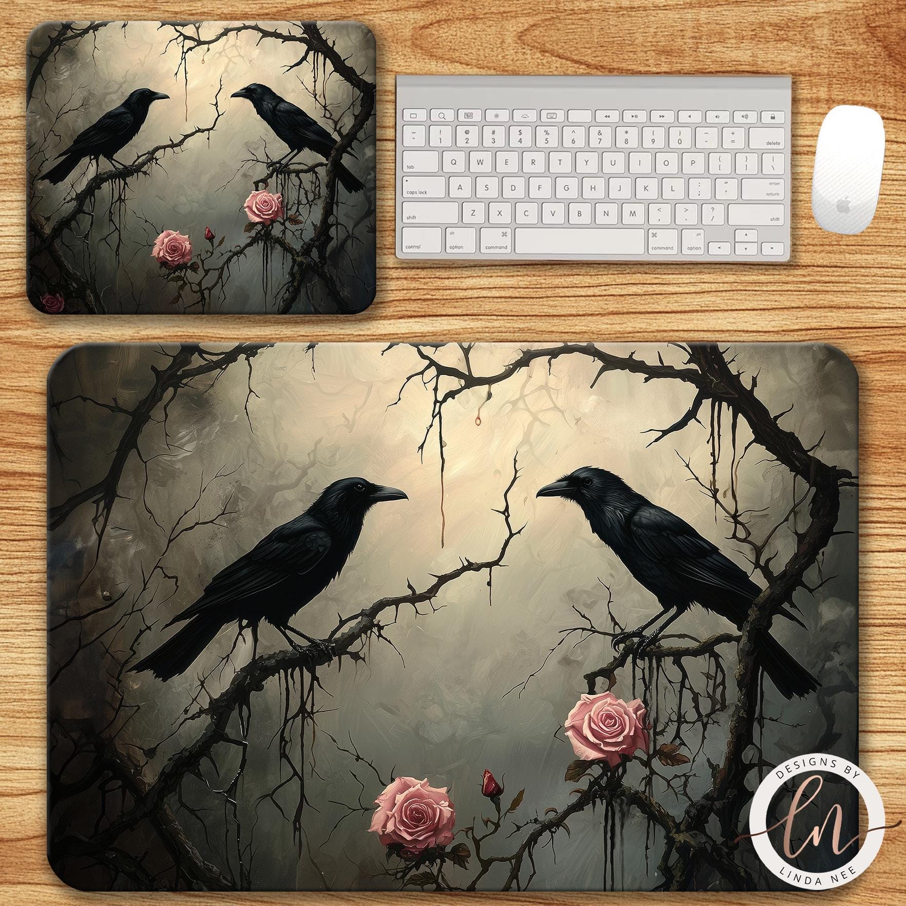 Raven Couple Mousepad - Gothic Dark Academia Edgar Allan Poe