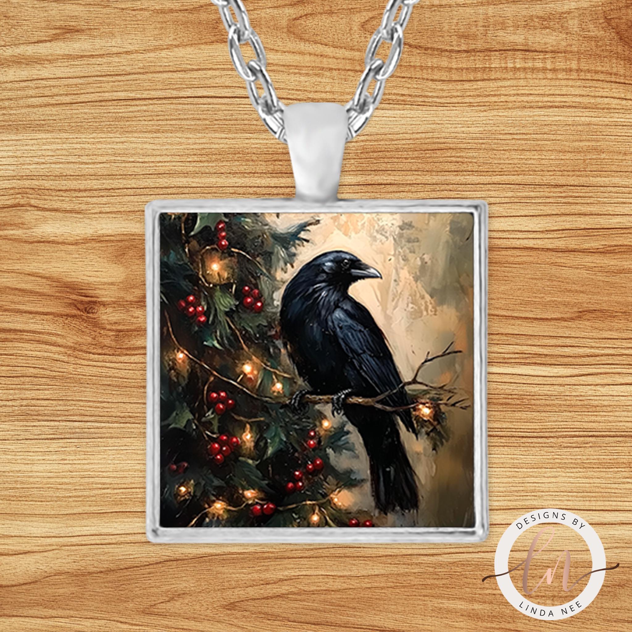 Raven Pendant - Dark Academia Gothic Christmas Necklace