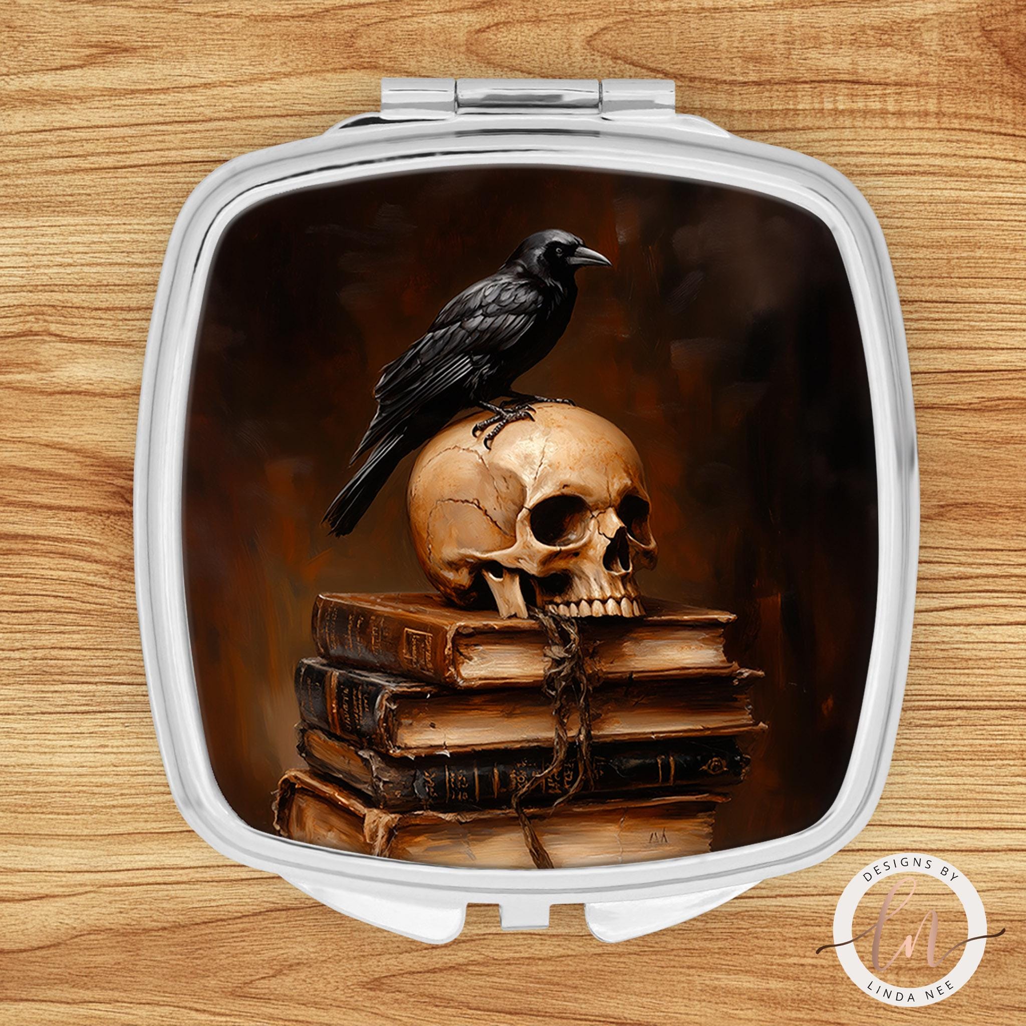 Raven & Skull Compact Mirror - Literary Dark Academia Gift