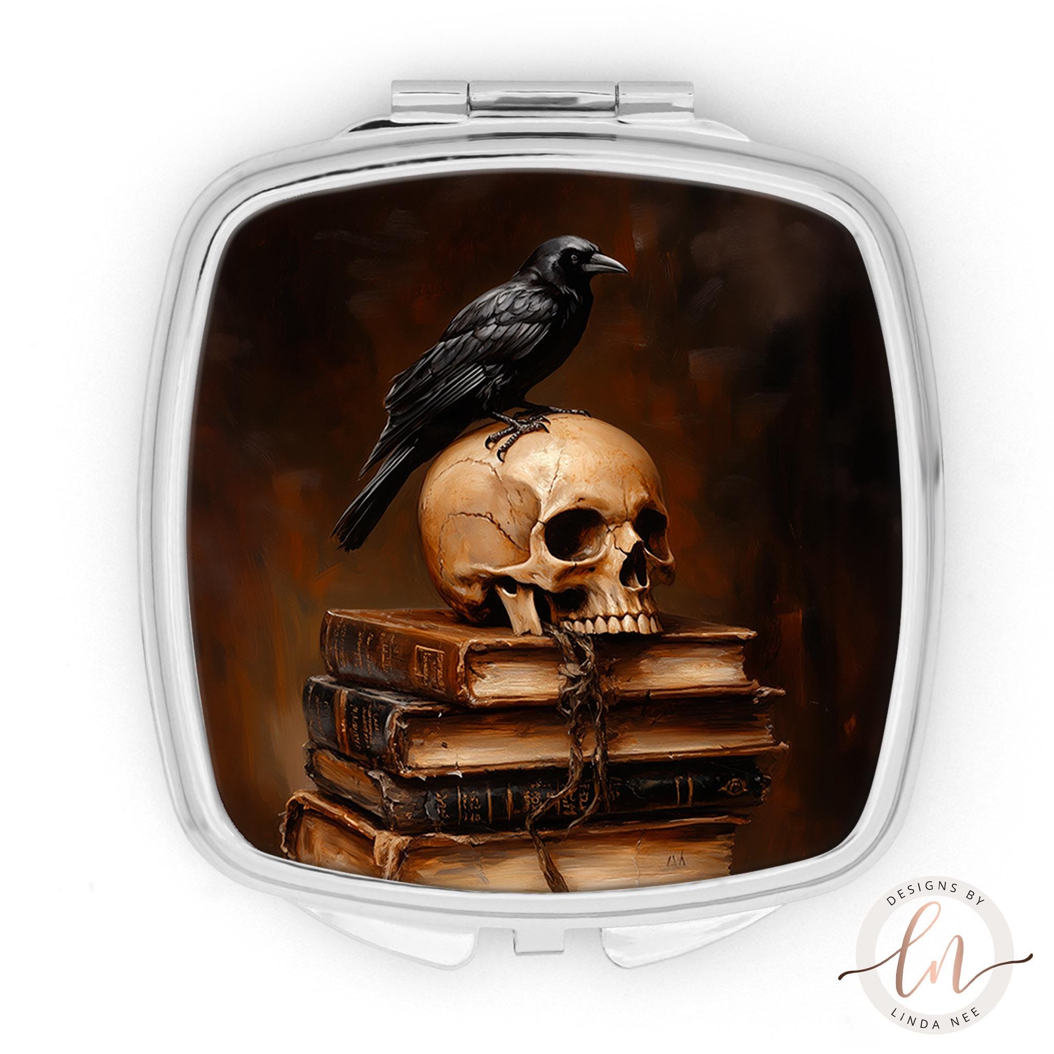 Raven & Skull Compact Mirror - Literary Dark Academia Gift