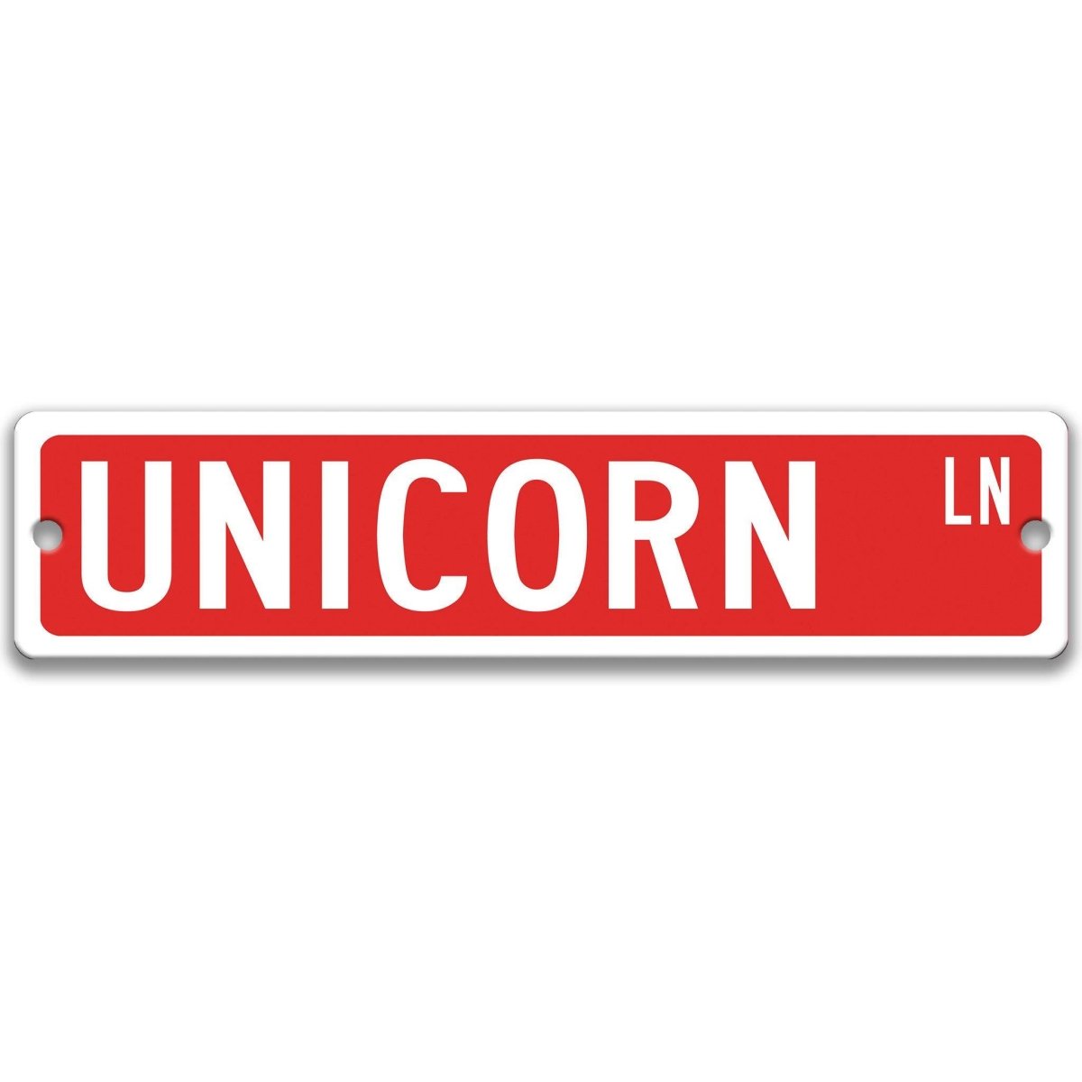 Red Unicorn aluminum street sign with white lettering