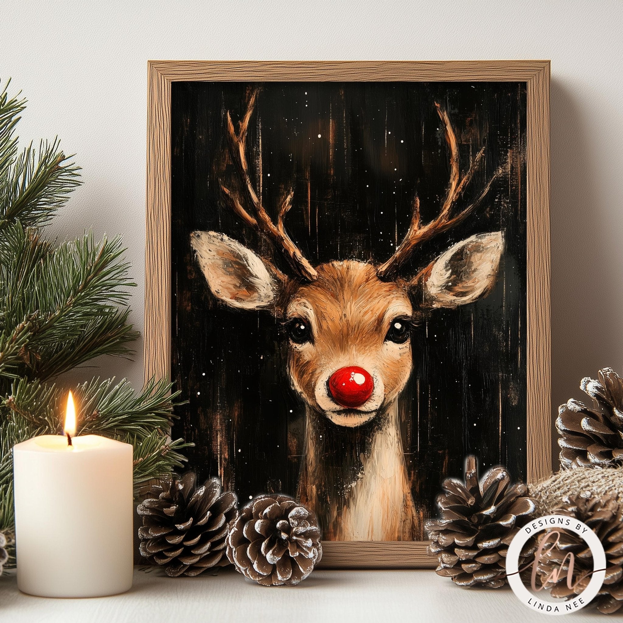 Rudolph Reindeer Art - Metal & Fine Print for Holiday Decor