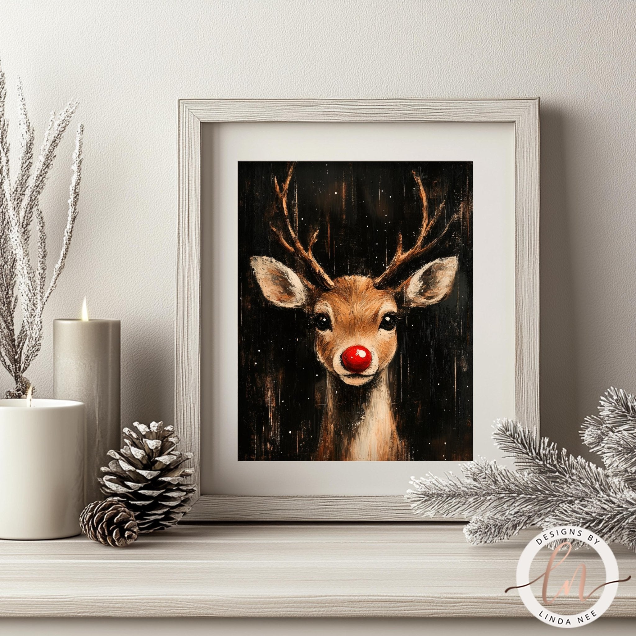 Rudolph Reindeer Art - Metal & Fine Print for Holiday Decor