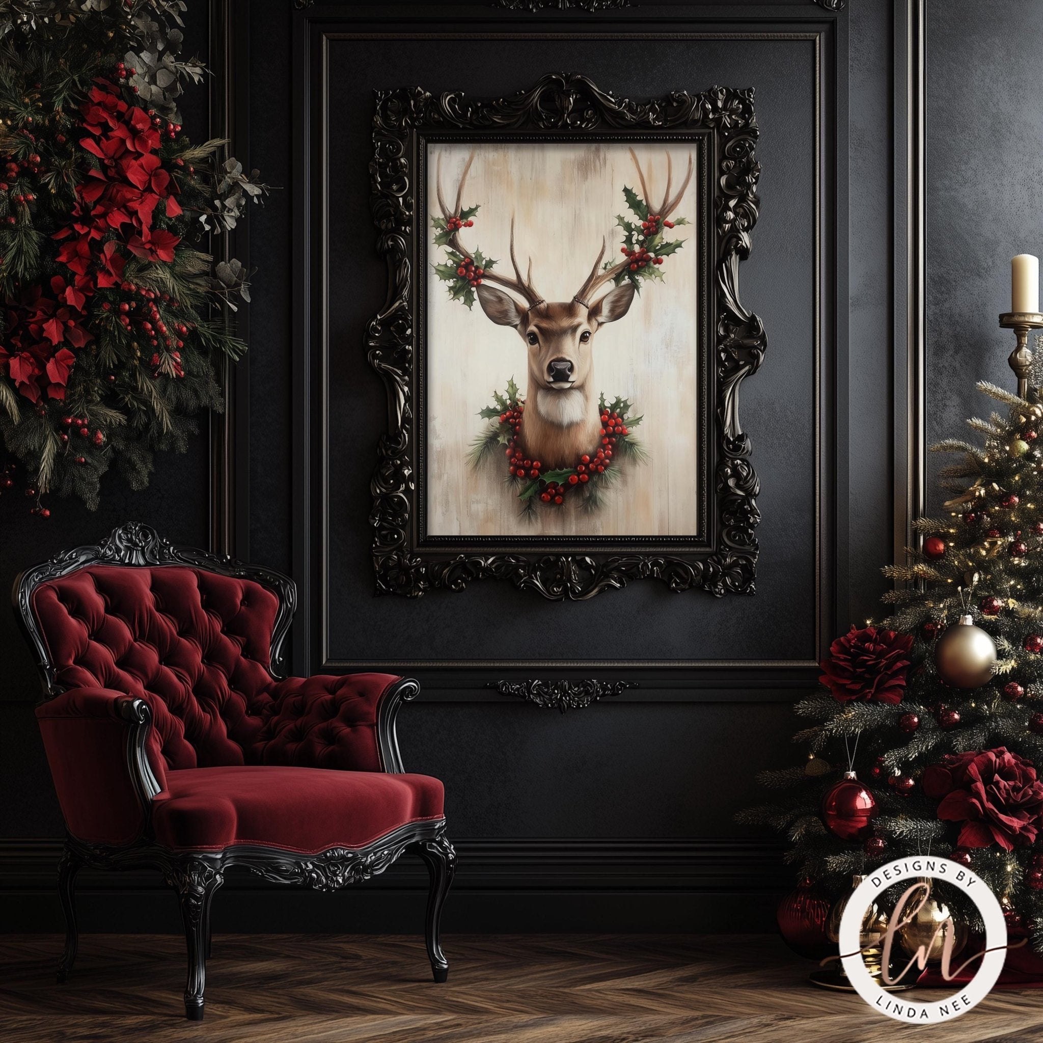 Rustic Reindeer Wall Art - Metal or Fine Art Holiday Decor