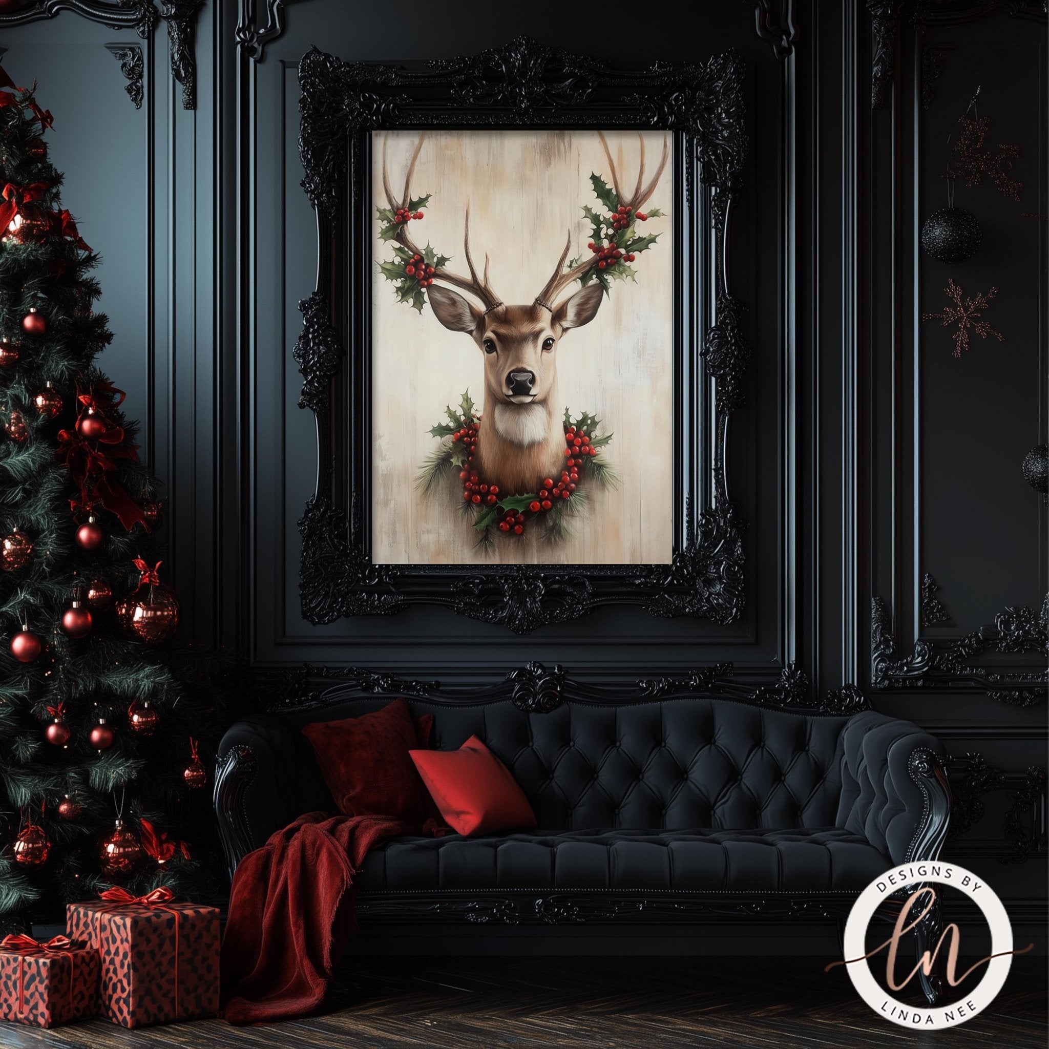 Rustic Reindeer Wall Art - Metal or Fine Art Holiday Decor