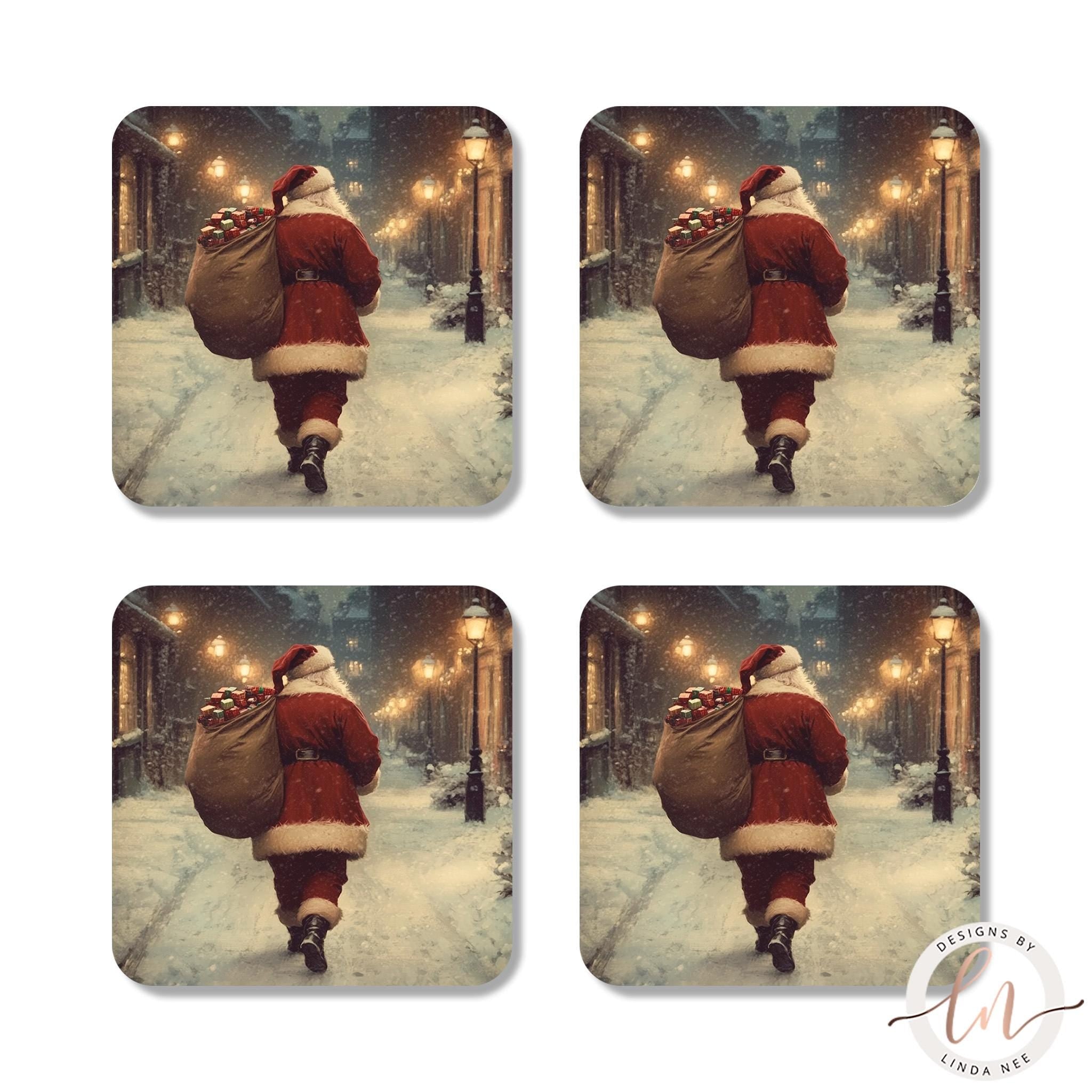 Santa Coasters Set - Dark Academia Vintage Christmas Art