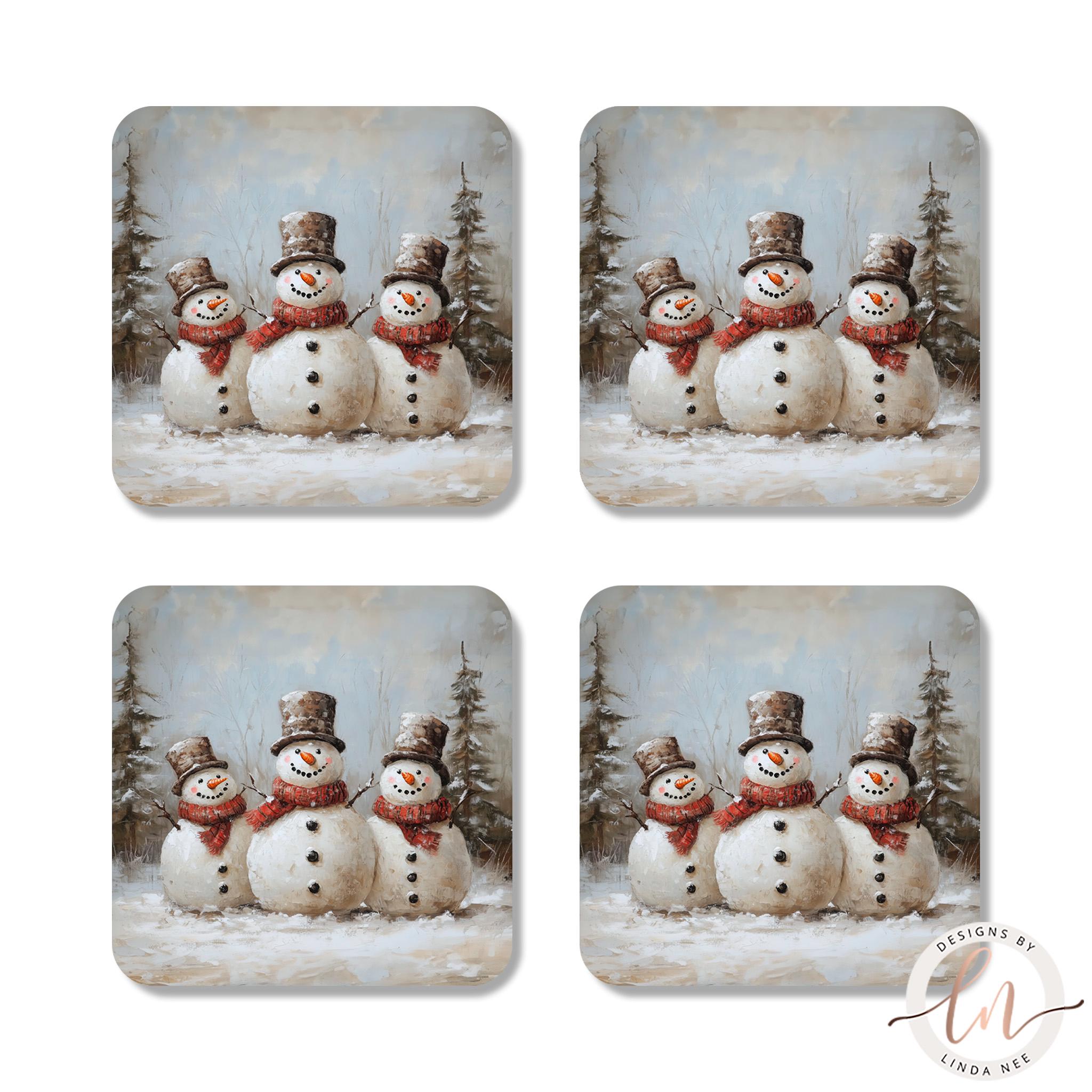 Snowman Coasters Set - Vintage Snowmen Christmas Art