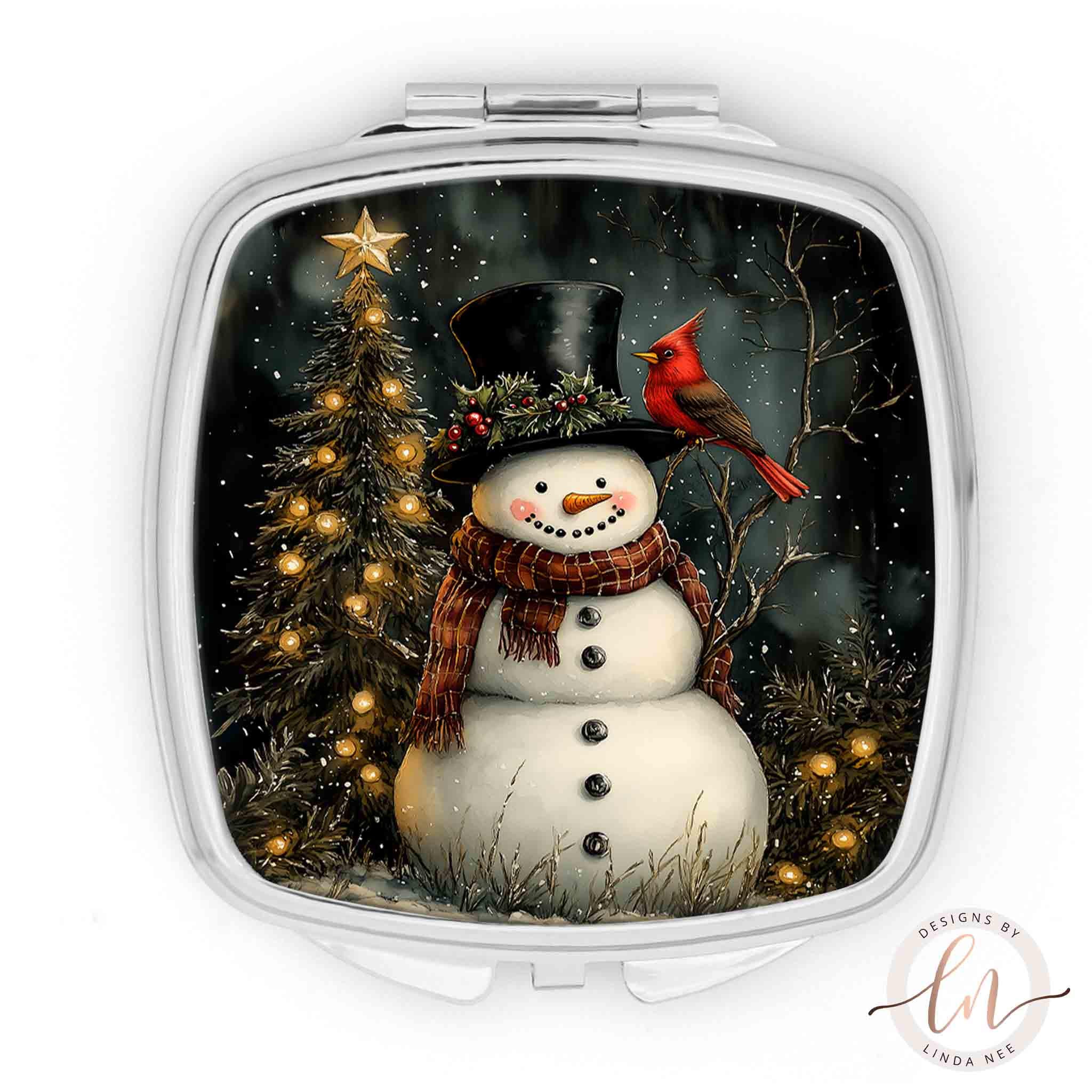 Snowman Compact Mirror - Christmas Winter Gift for Her