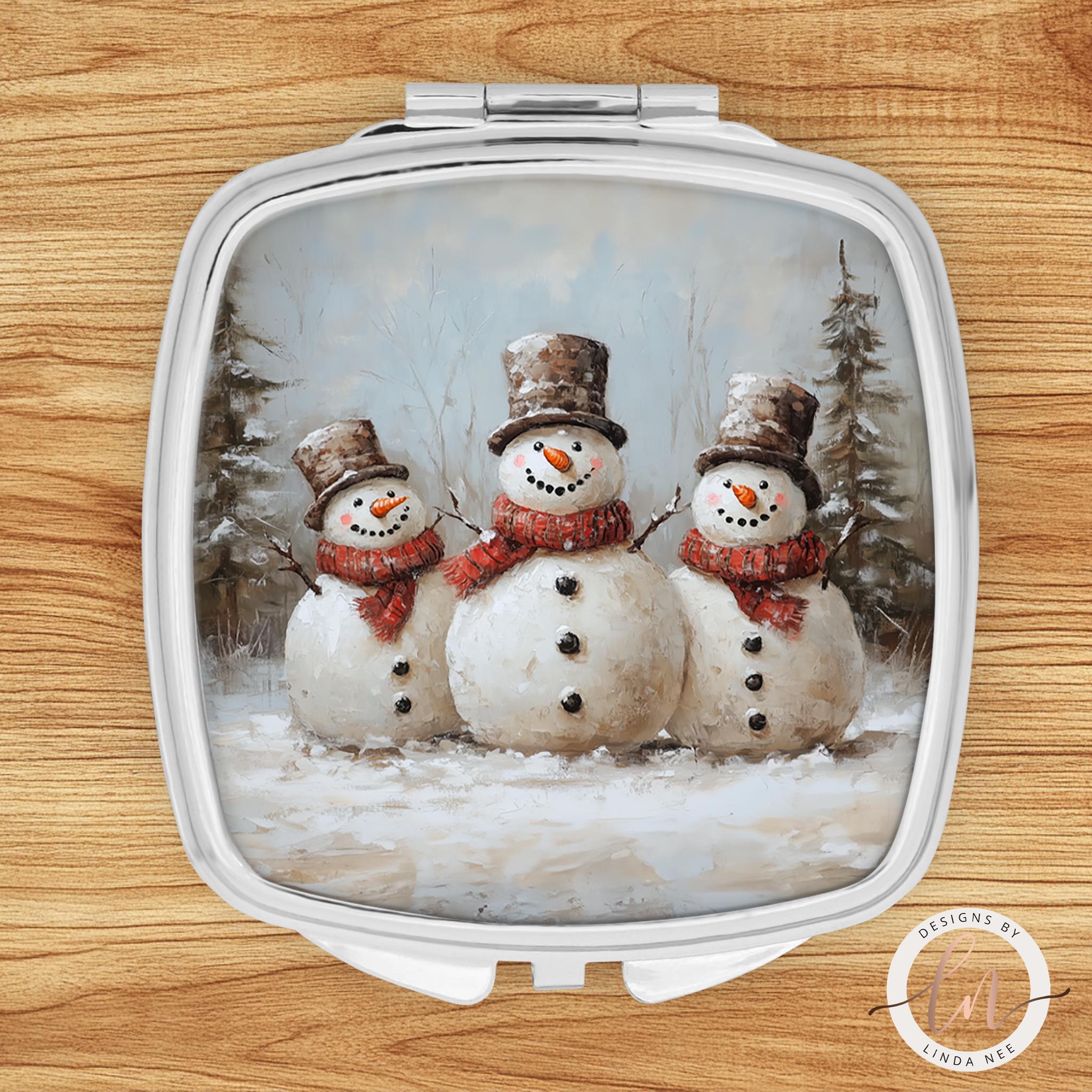 Snowman Compact Mirror - Rustic Christmas Gift for Her