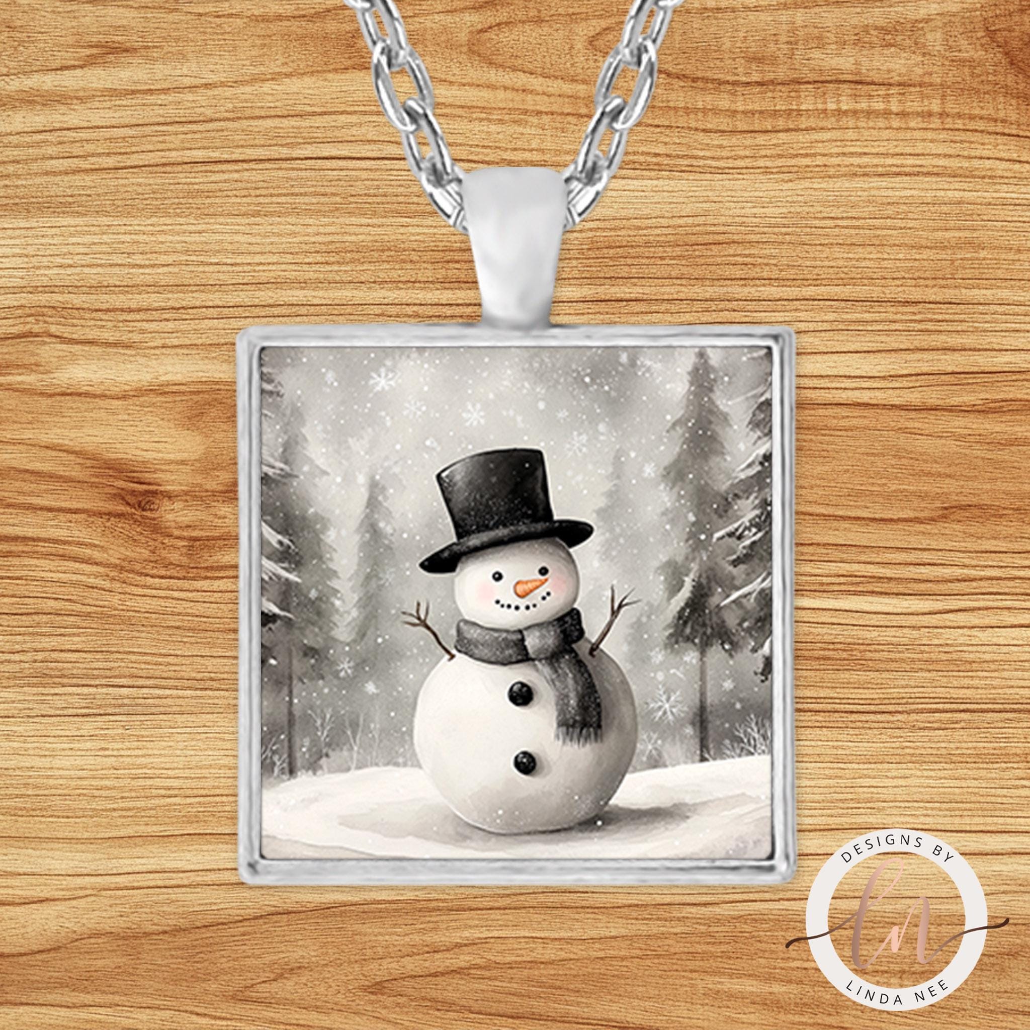 Snowman Pendant Necklace - Christmas Jewelry Gift