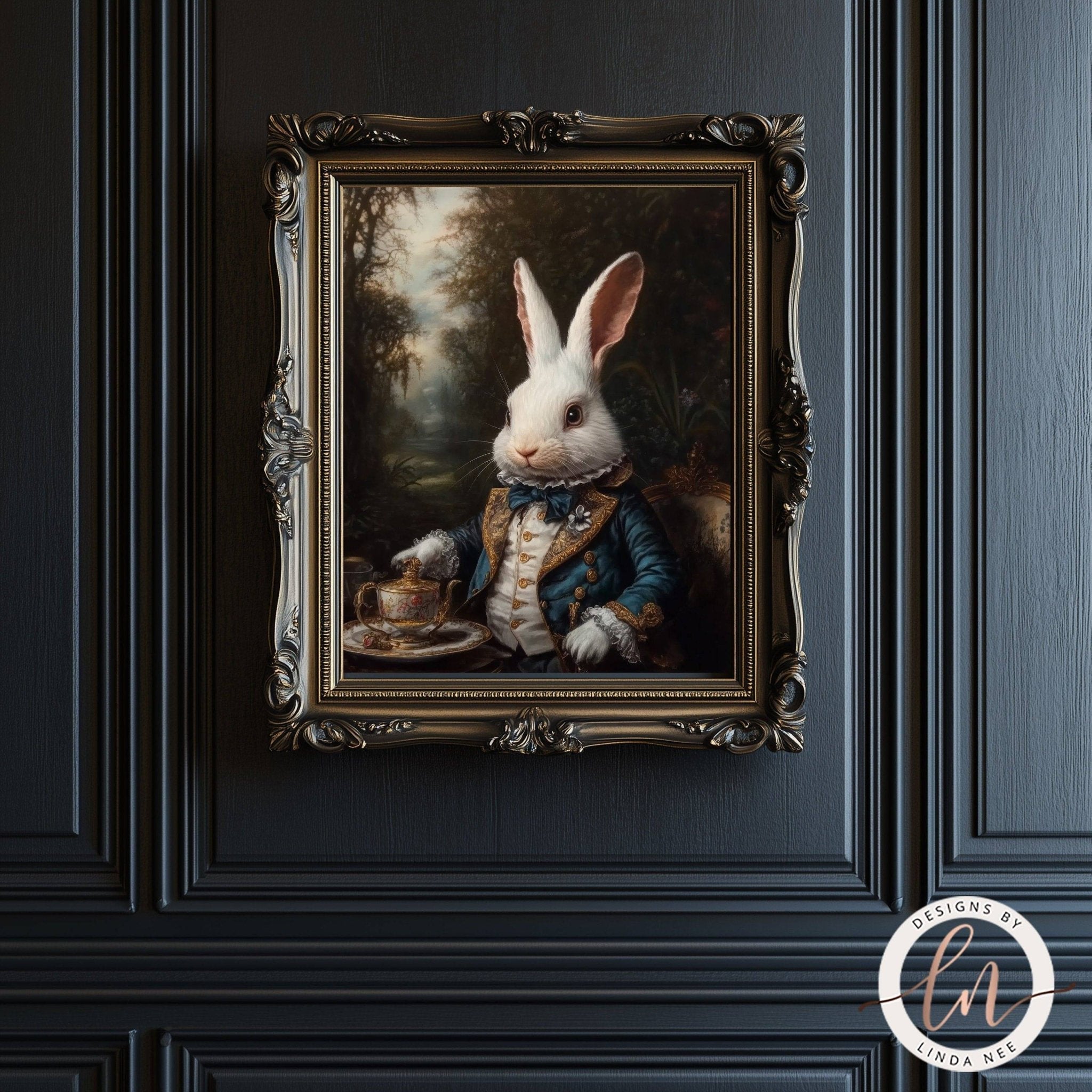 White Rabbit Tea Party Wall Art - Metal or Paper