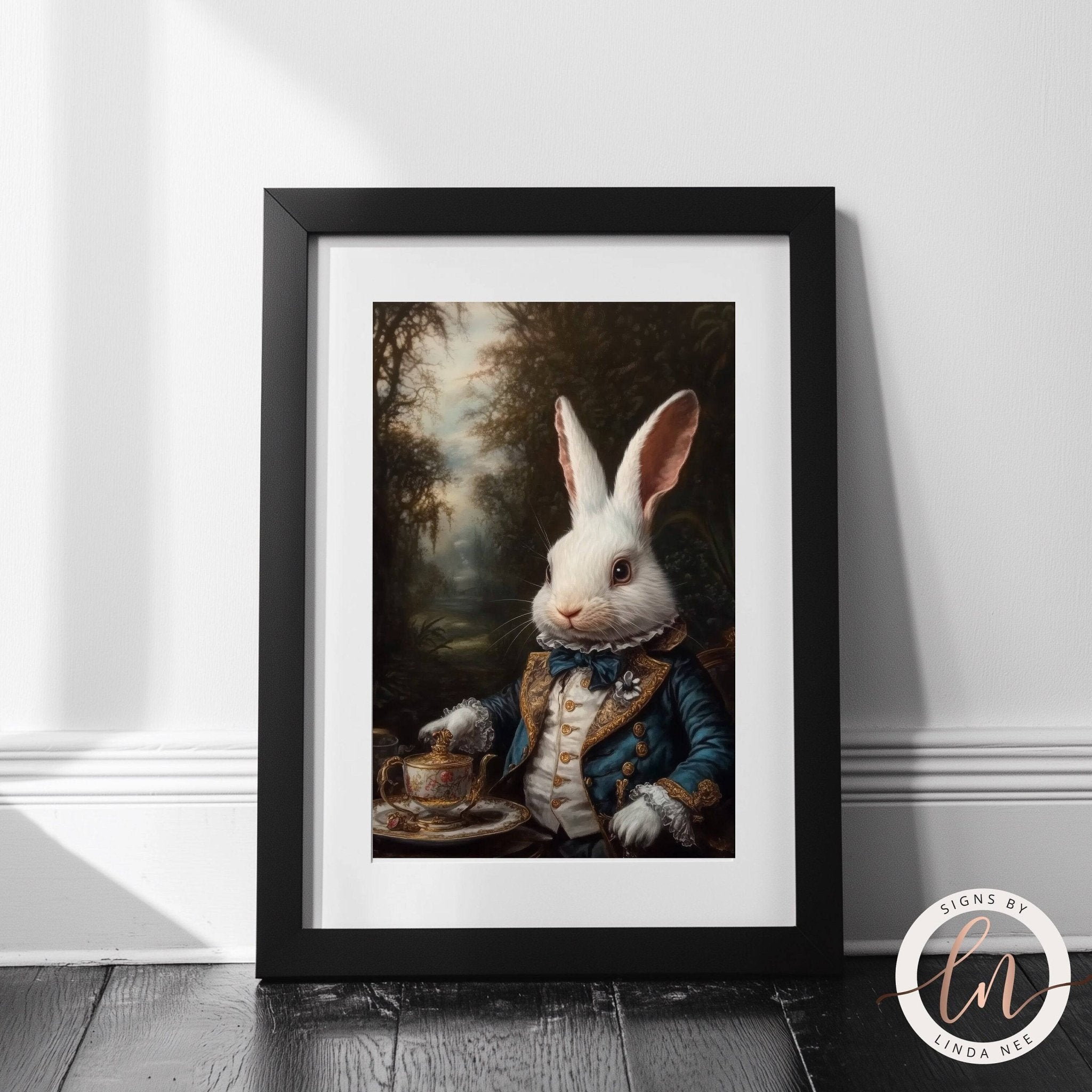 White Rabbit Tea Party Wall Art - Metal or Paper