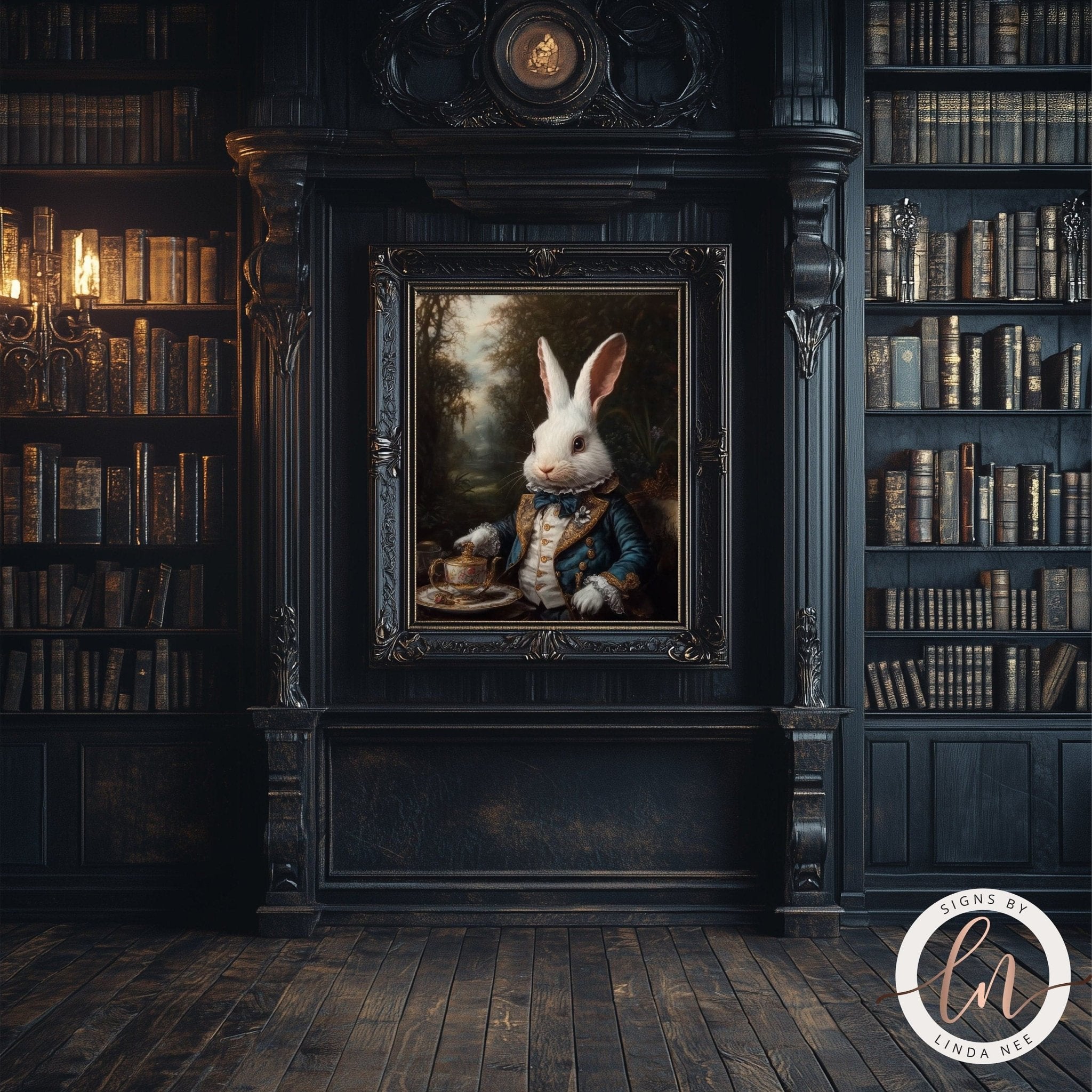 White Rabbit Tea Party Wall Art - Metal or Paper
