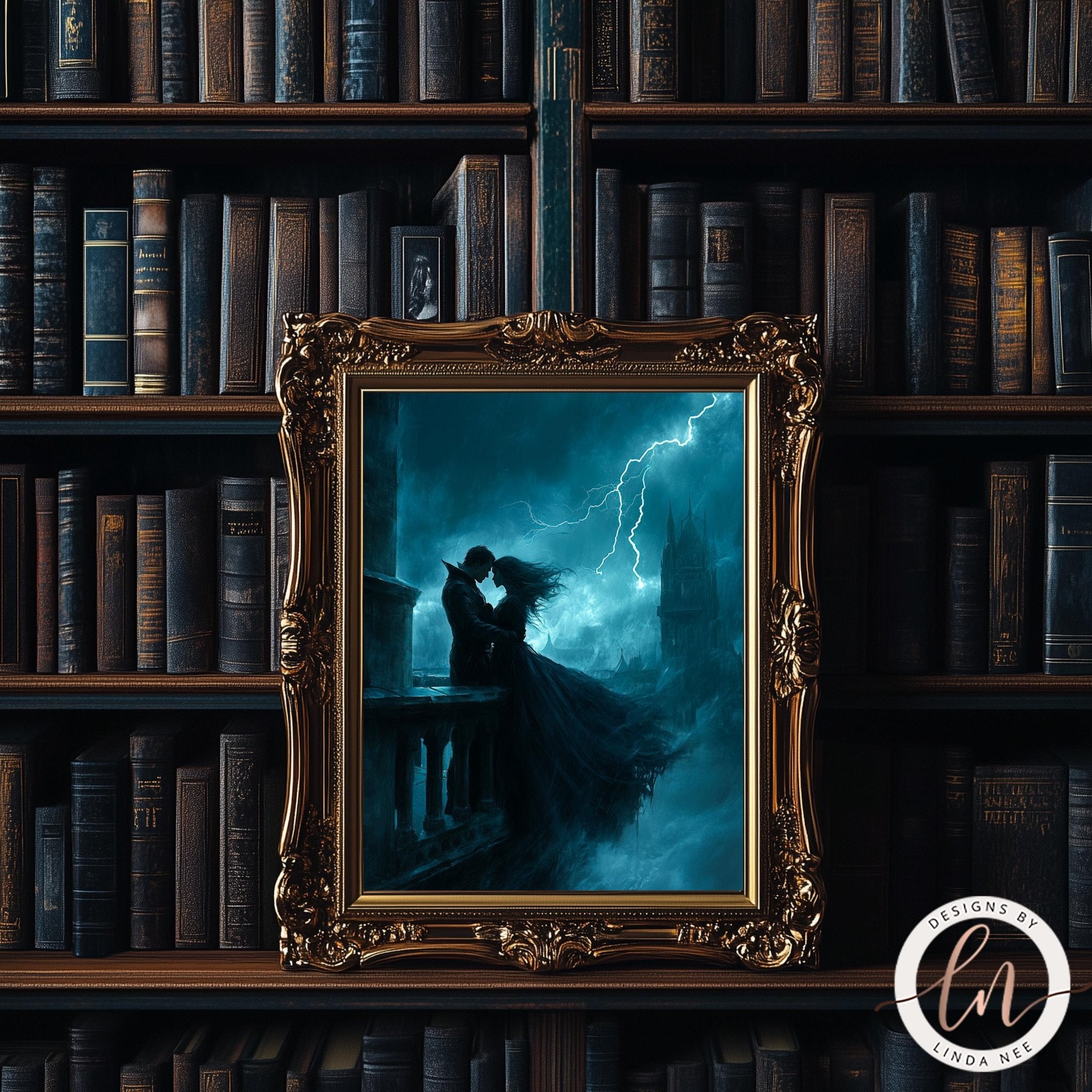 Vampire Couple Print - Romantic Gothic Dark Academia Art