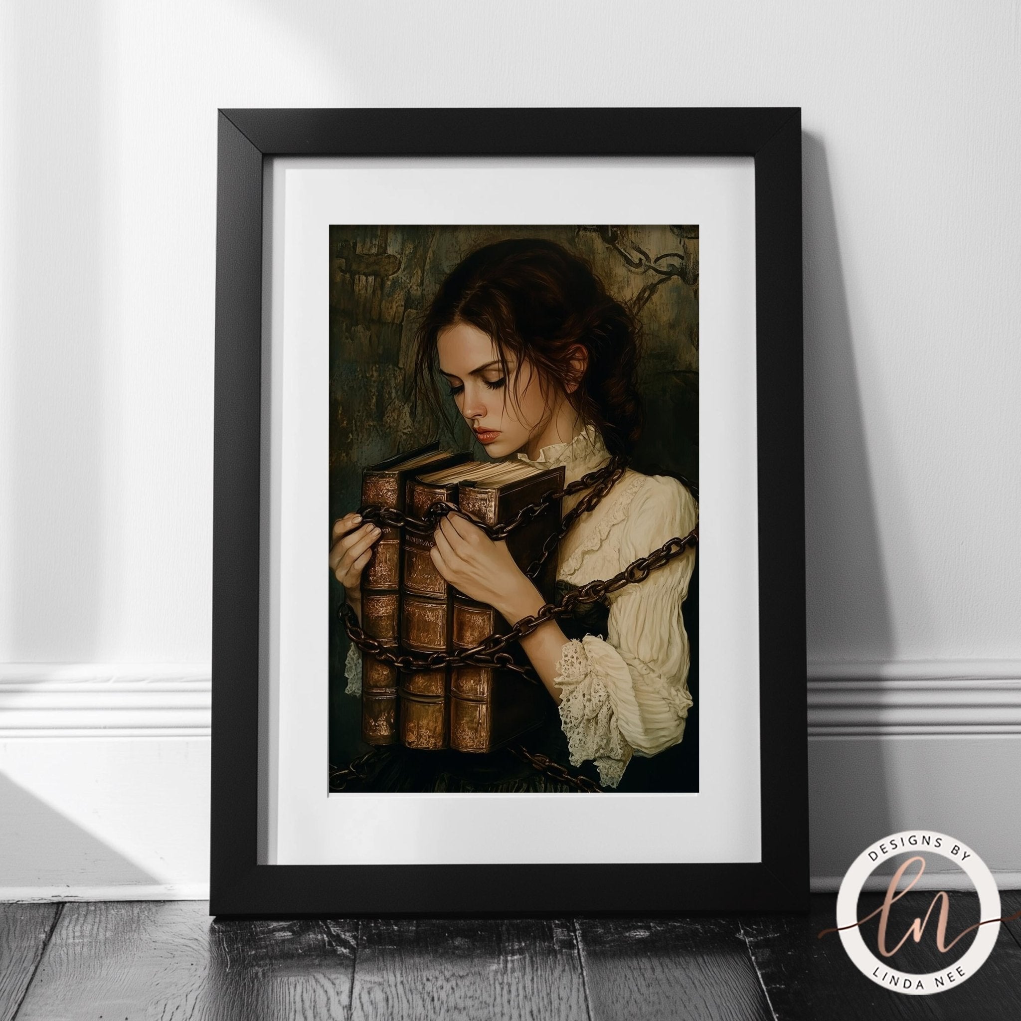 Victorian Woman with Chained Books