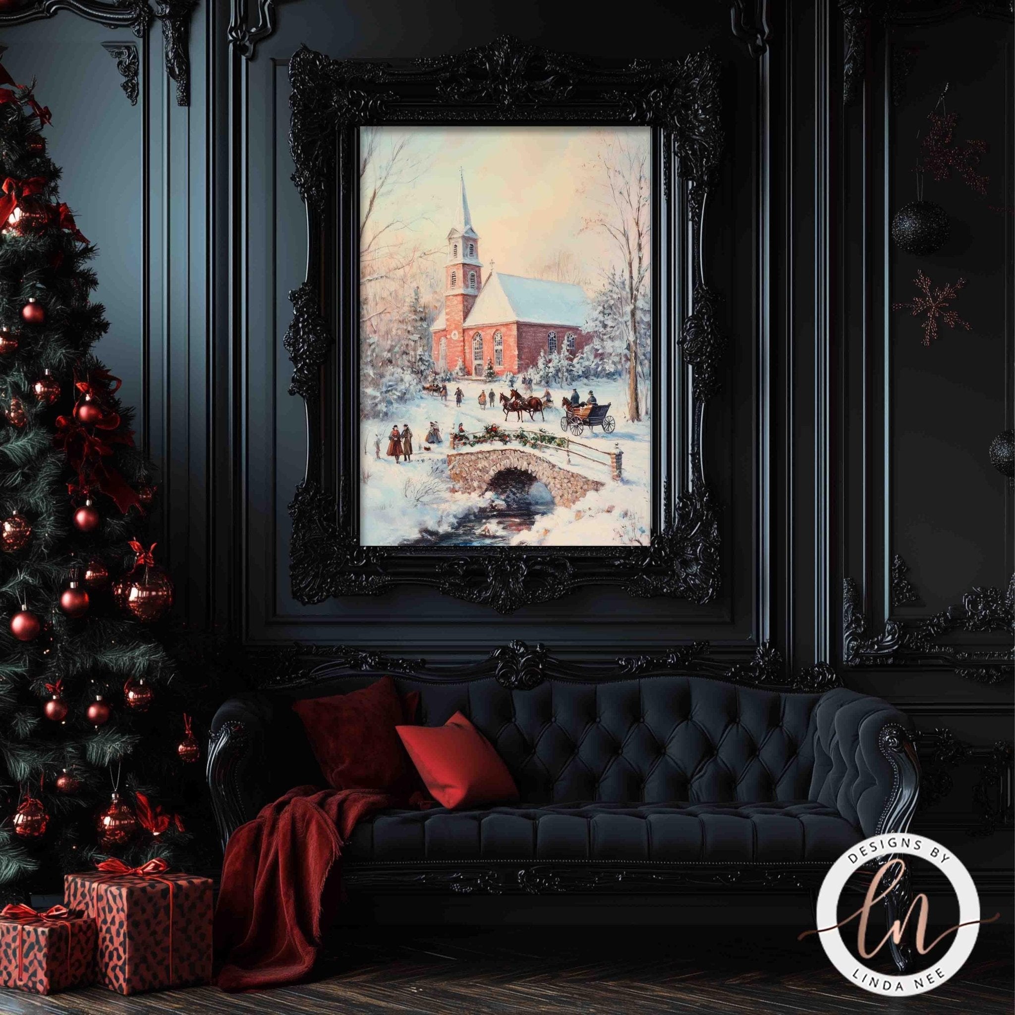 Vintage Christmas Church Print - 19th Century Winter Art