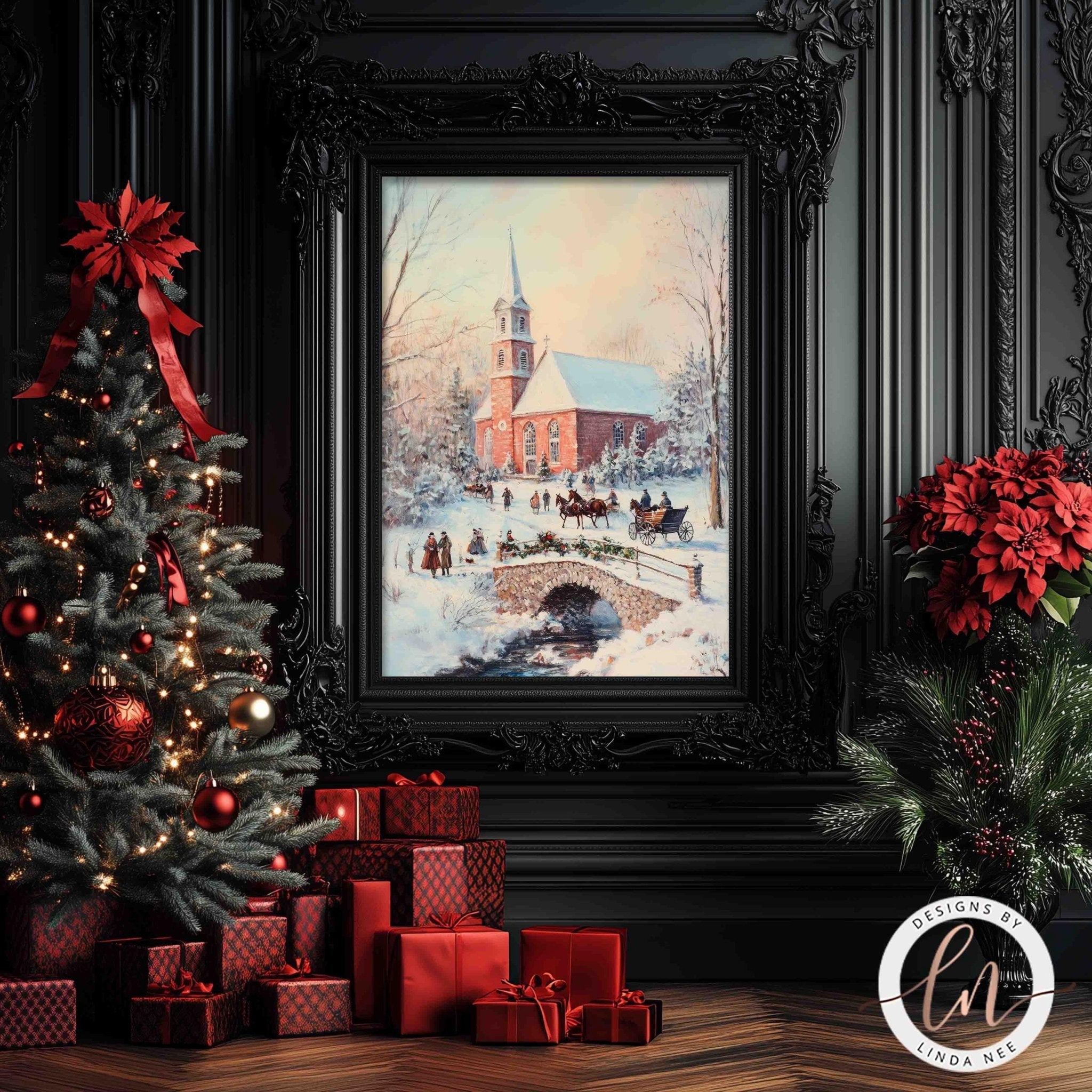 Vintage Christmas Church Print - 19th Century Winter Art