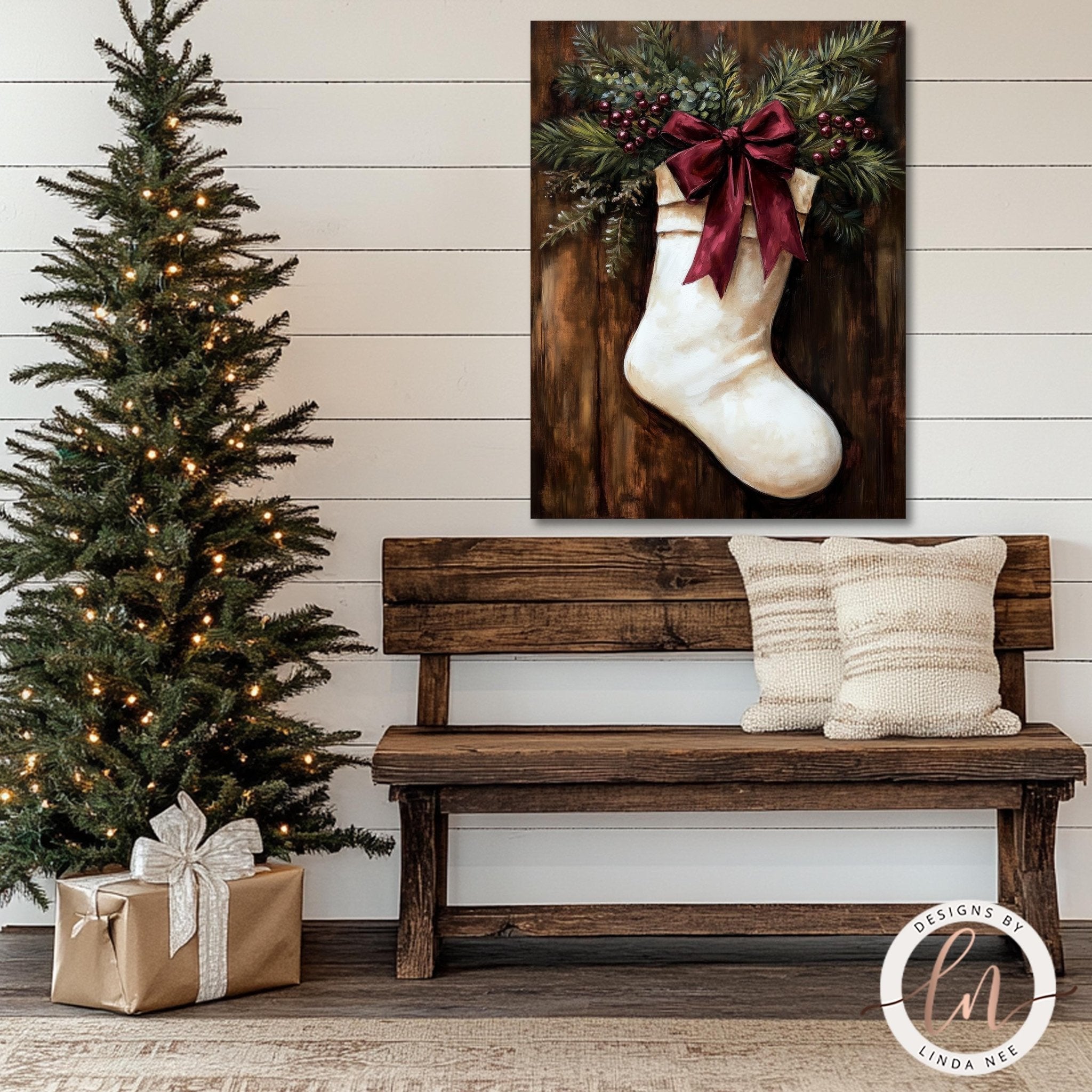 Vintage Christmas Stocking Wall Art - Metal & Fine Art