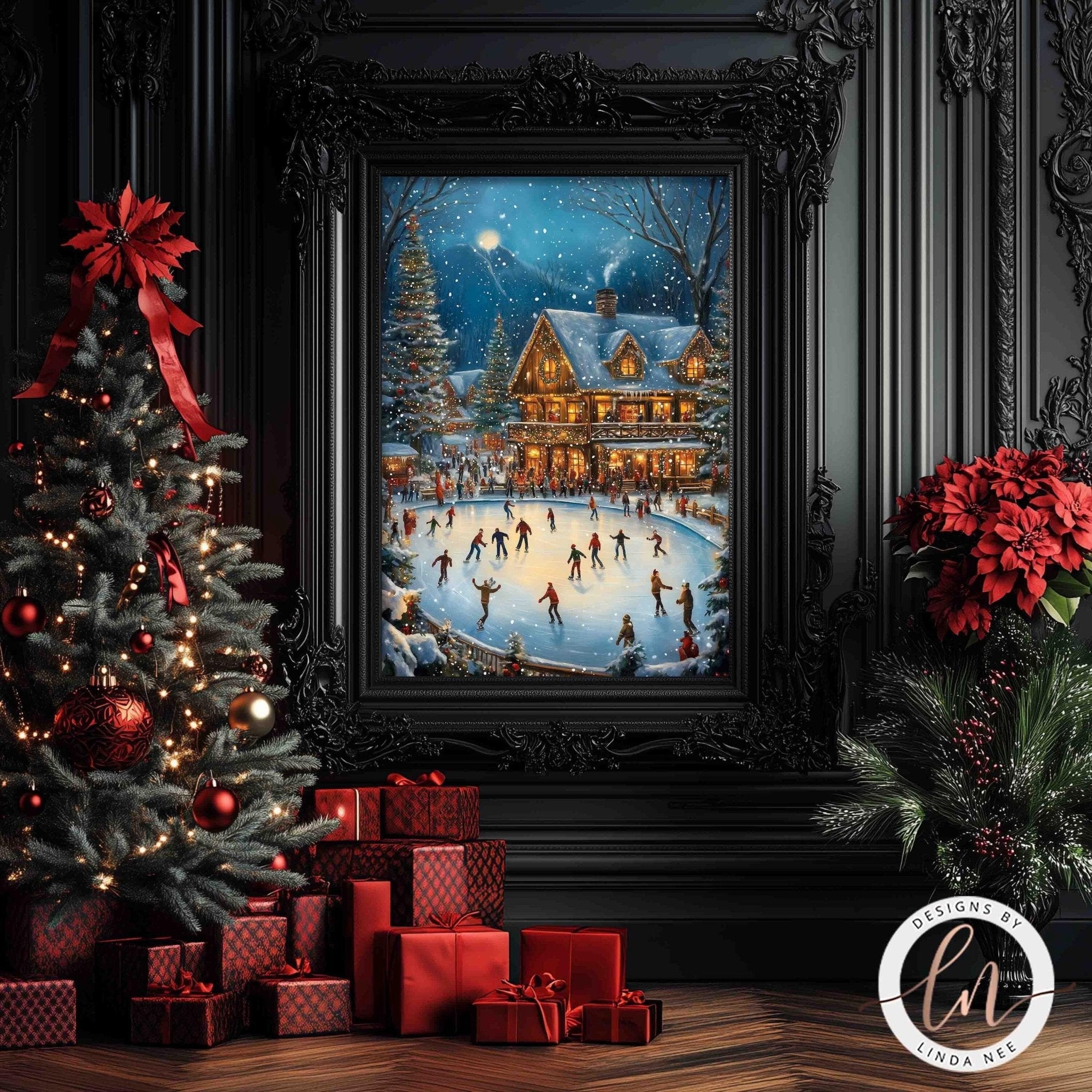 Vintage Farmhouse Skating Rink Wall Art - Christmas Decor