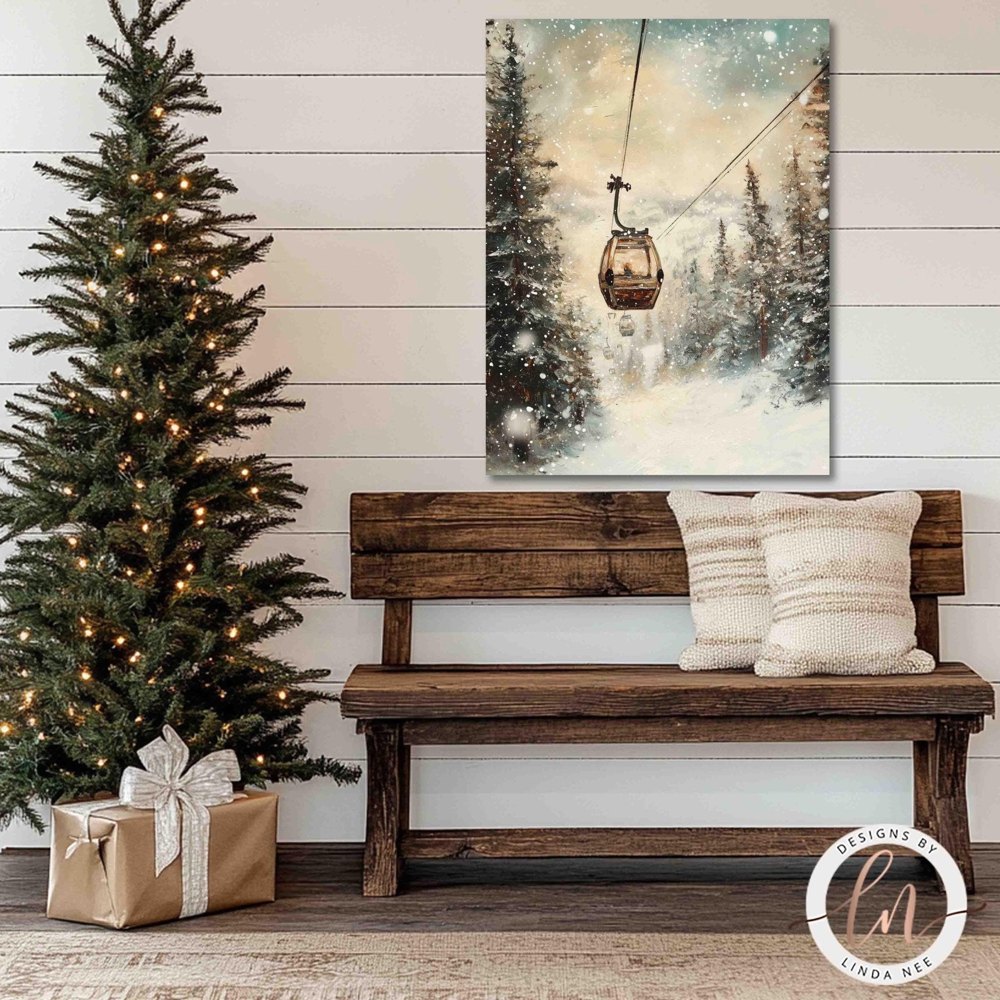 Vintage Gondola Ski Lift Wall Art - Winter Wonderland Decor