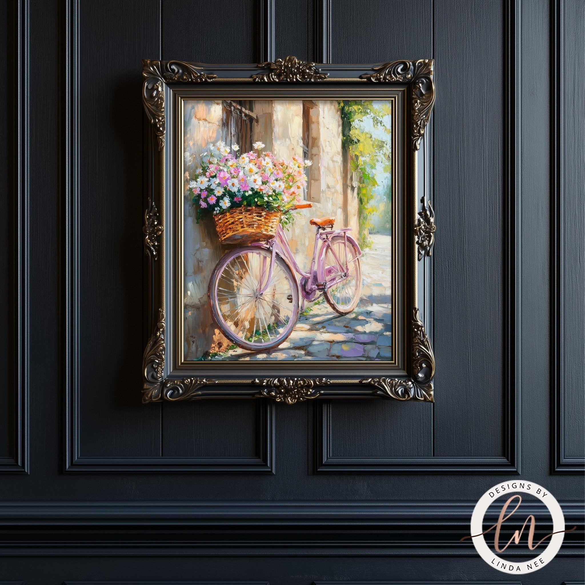 Vintage Pink Bike Wall Art - Rustic Daisy Garden Decor