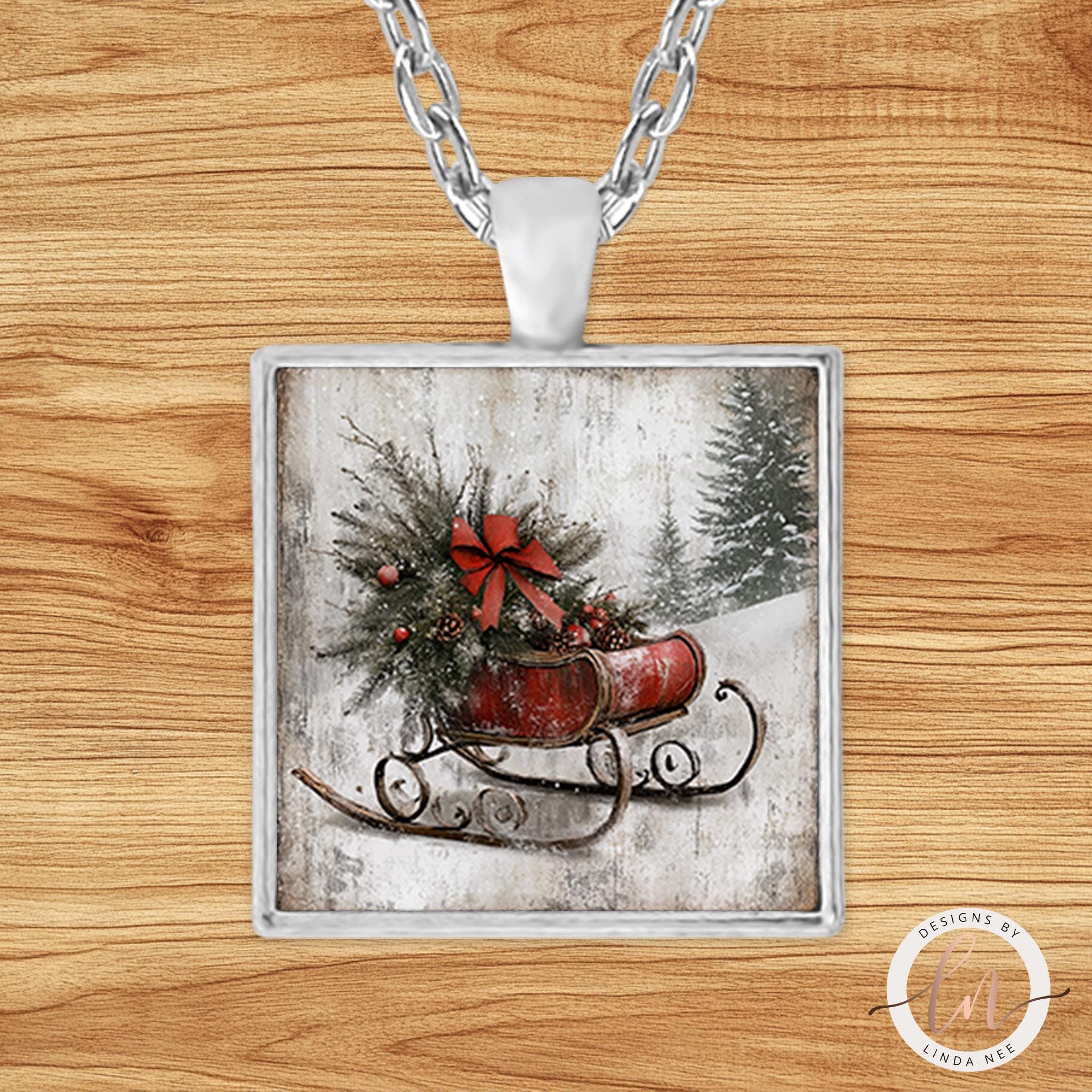 Vintage Sled Necklace - Rustic Christmas Jewelry for Hergifts