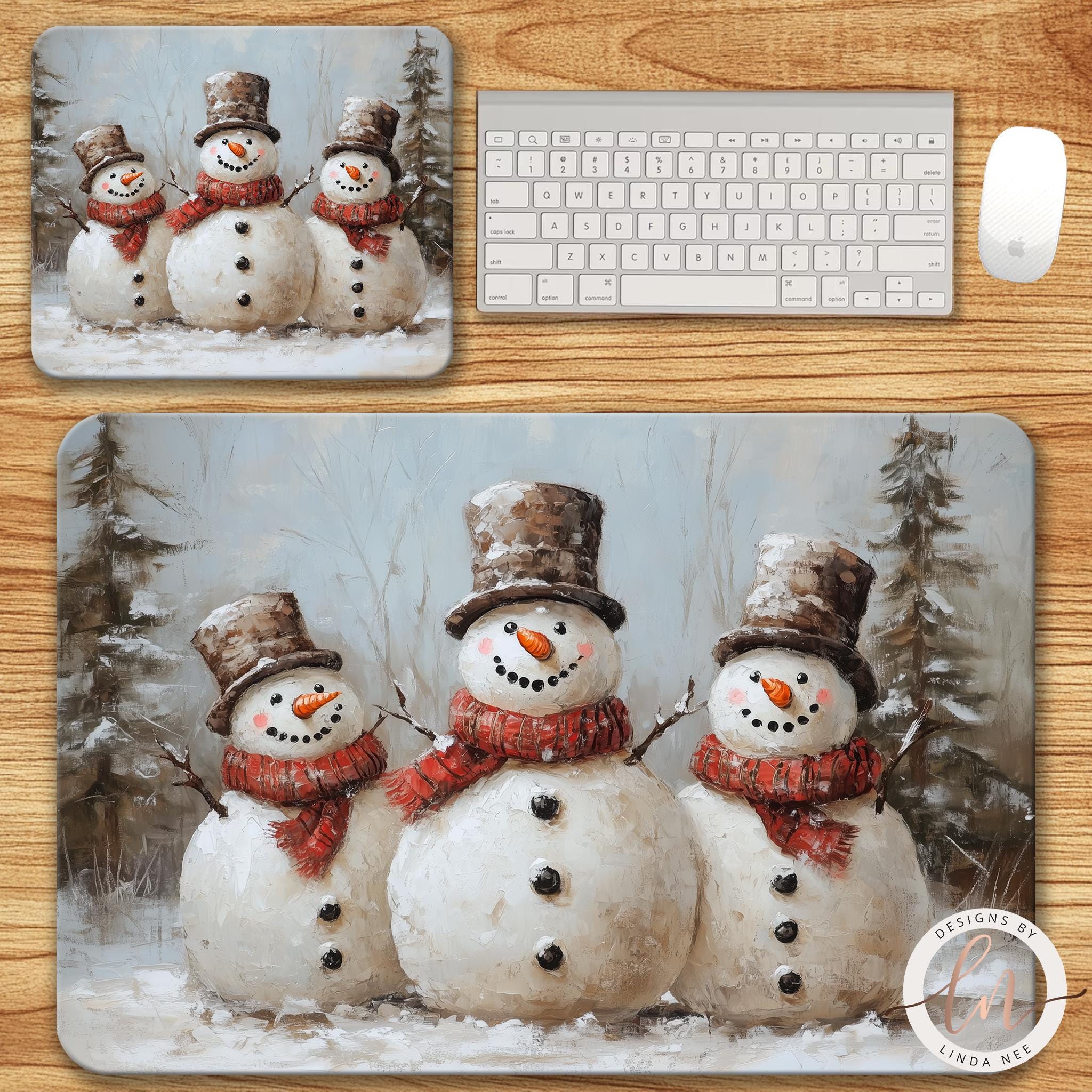 Vintage Snowman Mousepad - Rustic Farmhouse Holiday DecorDesigns by Linda Nee