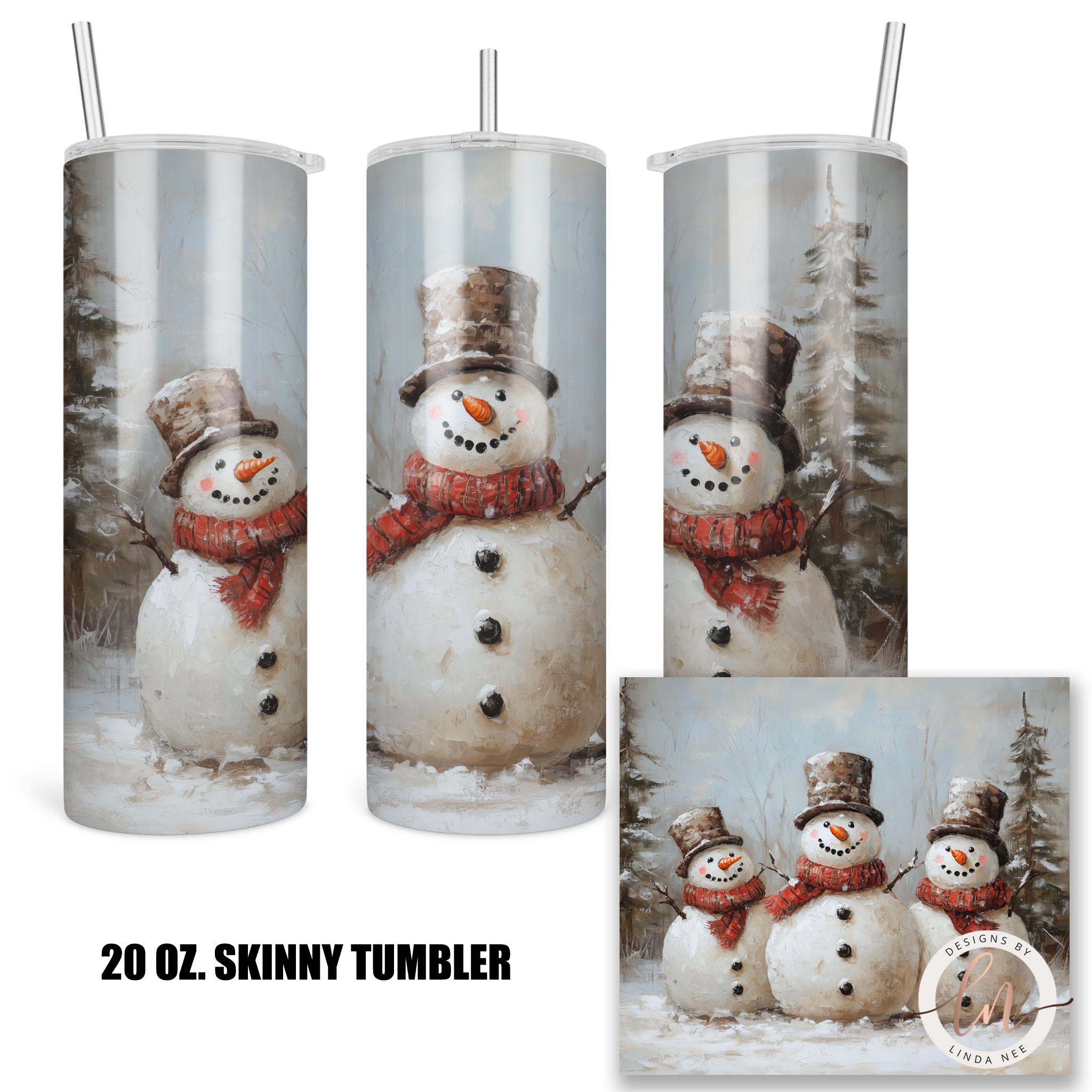 Vintage Snowman Skinny Tumbler - Rustic Cottagecore Holiday
