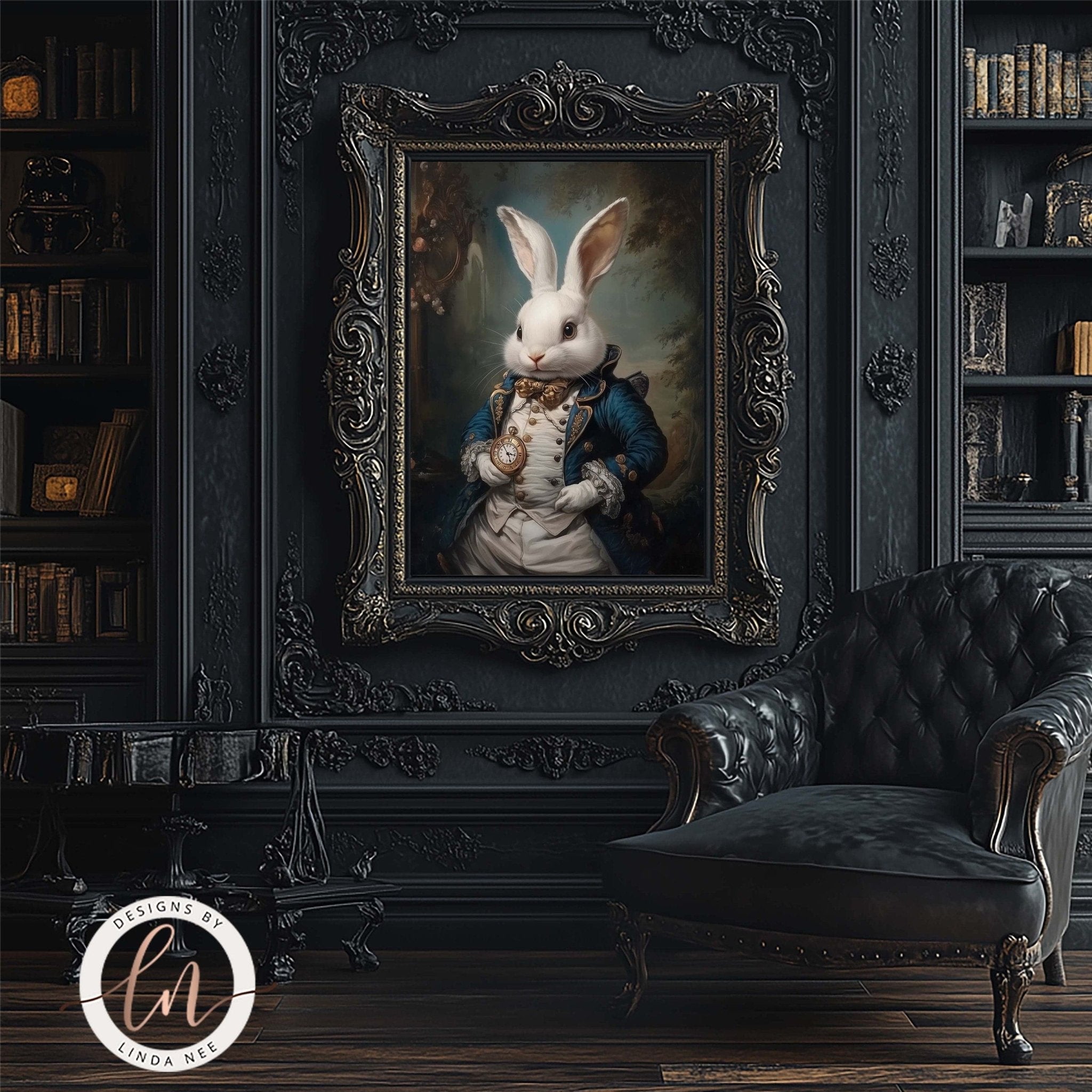 White Rabbit Victorian Portrait Wall Art - Metal or Paper