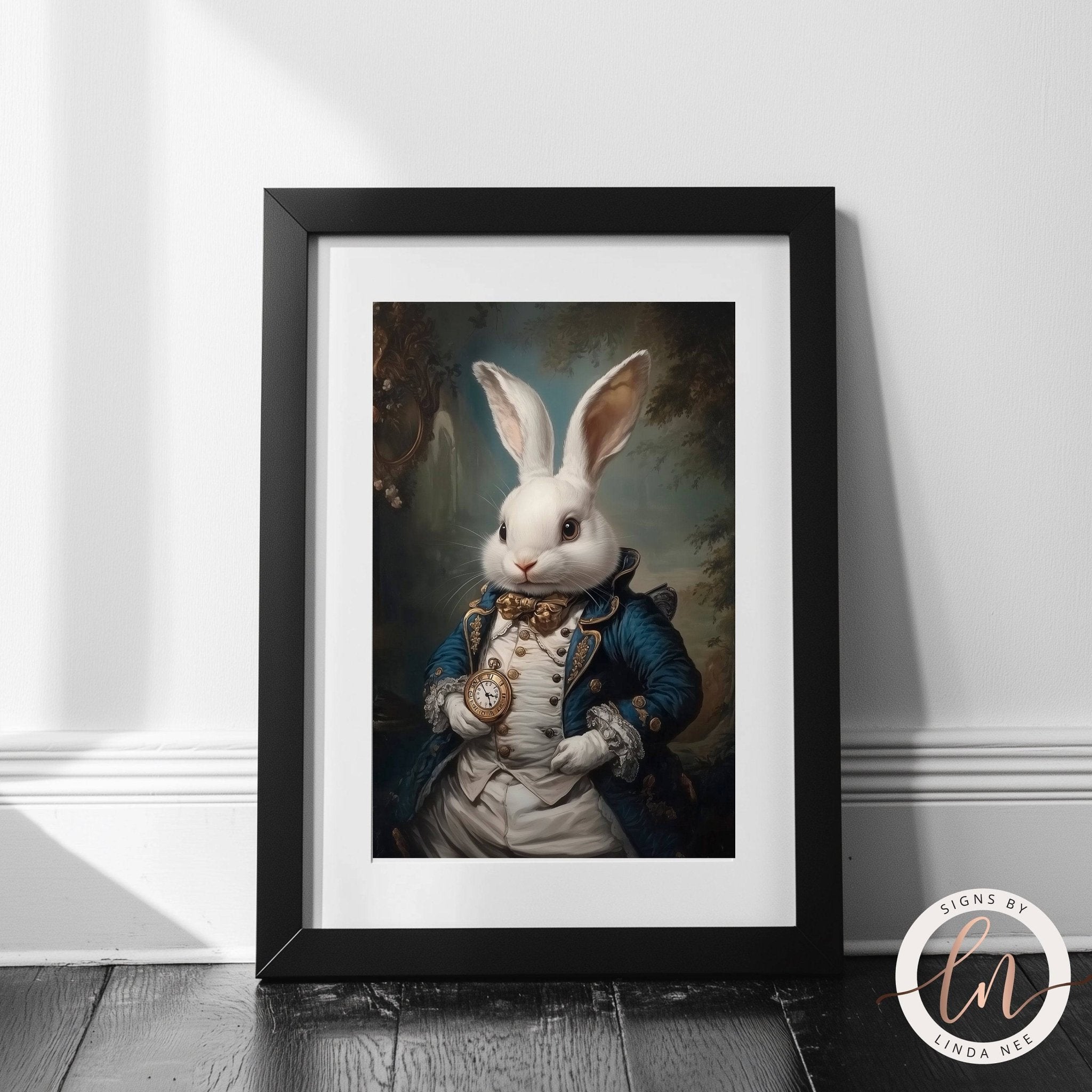 White Rabbit Victorian Portrait Wall Art - Metal or Paper