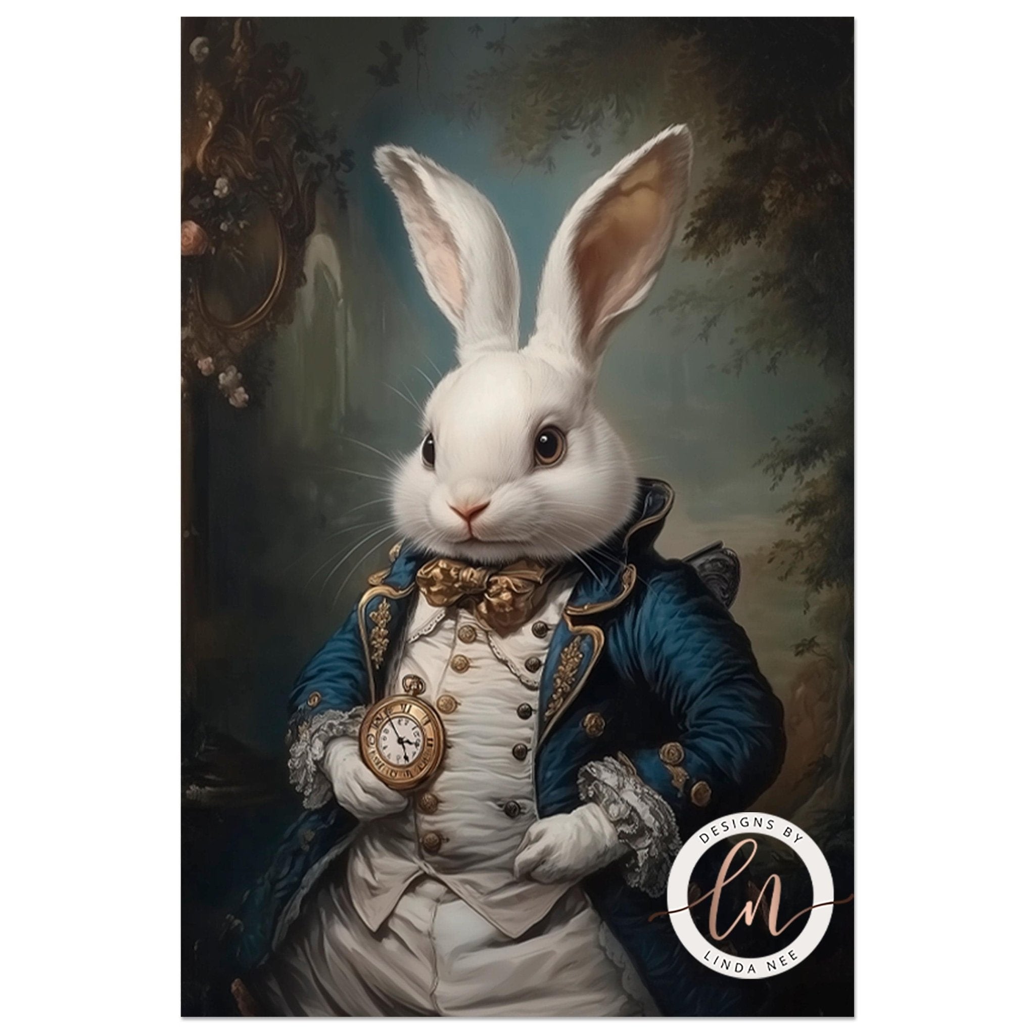 White Rabbit Victorian Portrait Wall Art - Metal or Paper