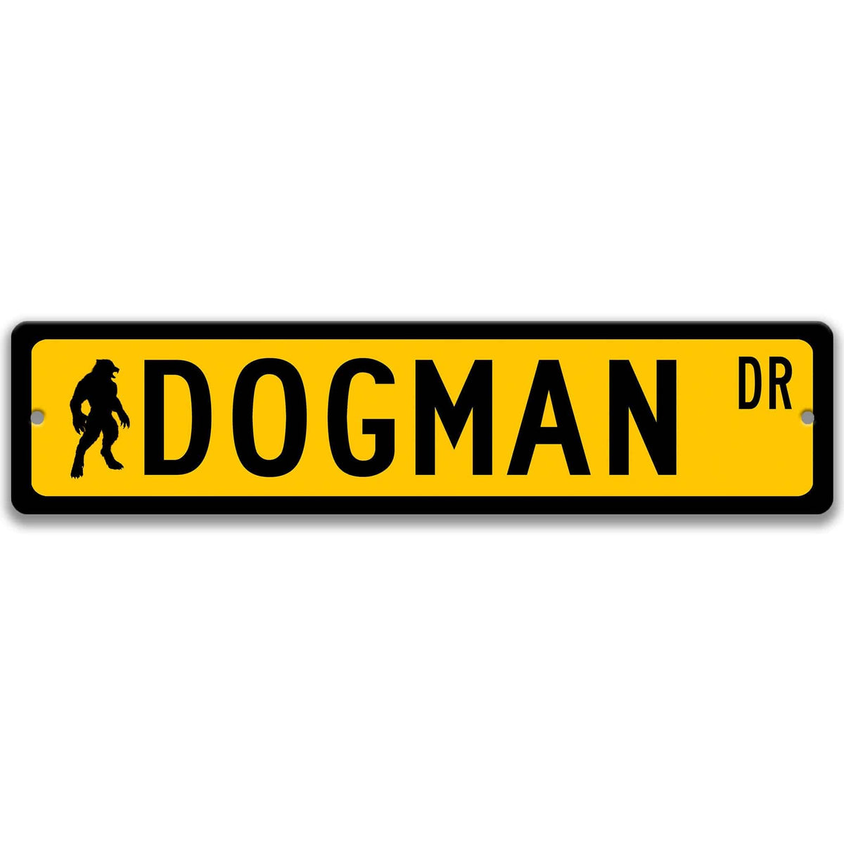 Yellow Dogman aluminum street name sign with black lettering