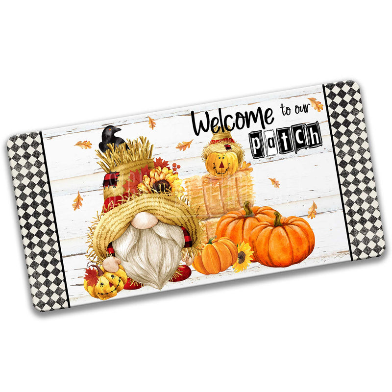 Welcome To Our Patch Scarecrow Gnome Wreath 12x6 Sign