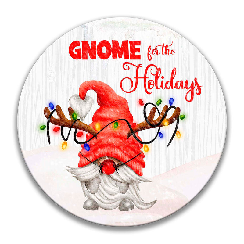 Gnome for the Holidays Christmas Light Antler Wreath Sign