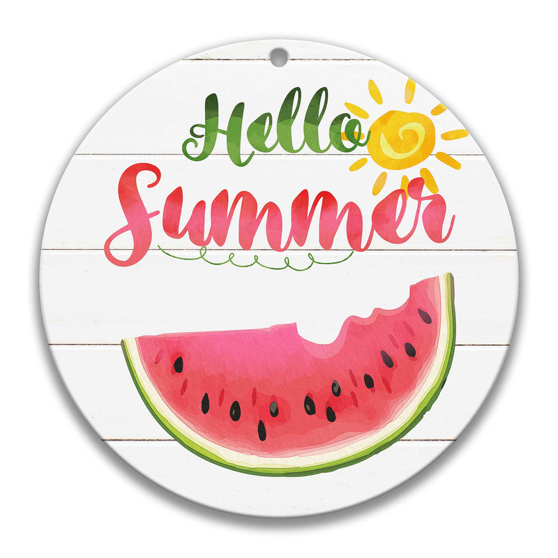 Hello Summer Watermelon Metal Wreath Sign