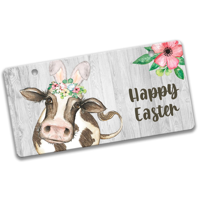 Easter Cow Bunny Wreath 12x6 Sign
