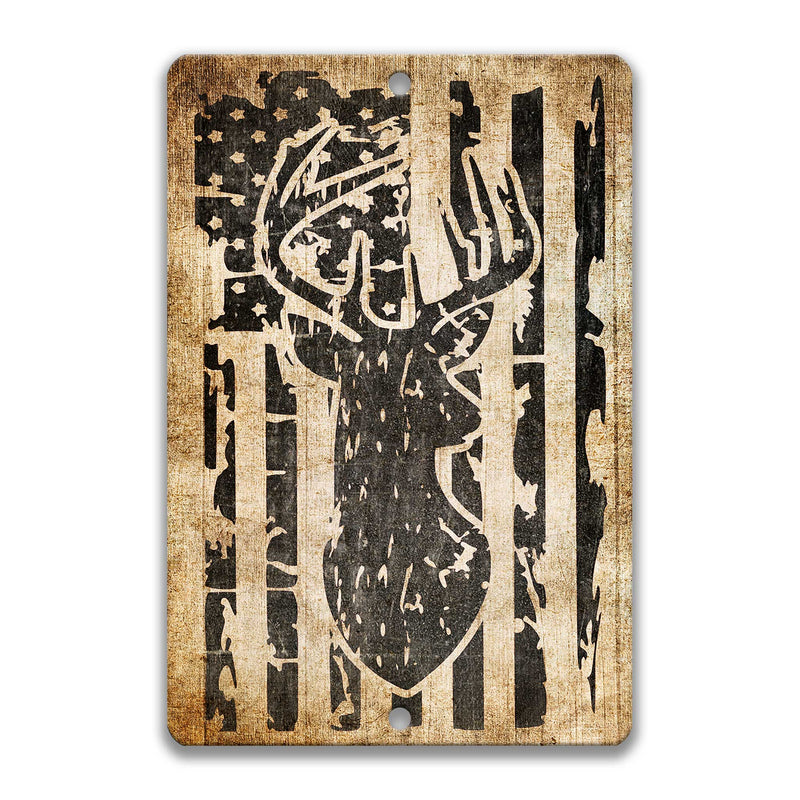 Deer Hunting American Flag Sign 