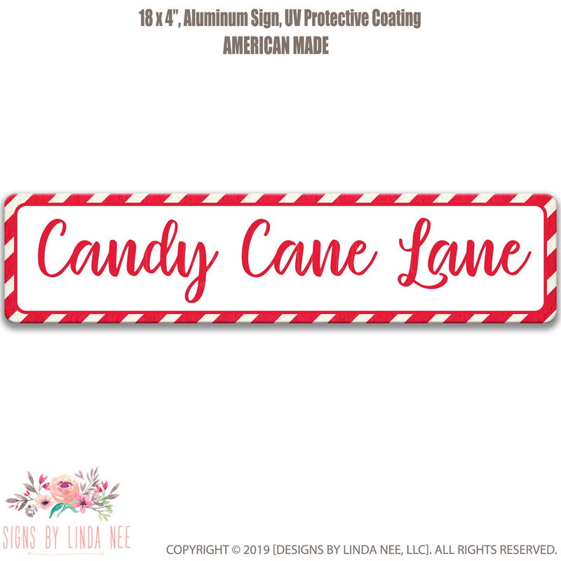 Red font on white background Saying Candy Cane Lane with Candy Cane Pattern 