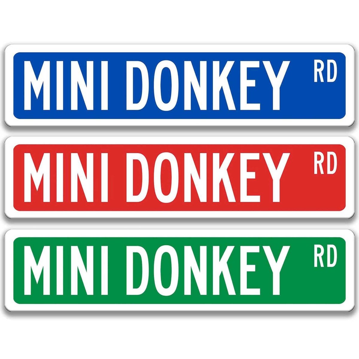 Miniature donkey metal street sign with black donkey silhouette, customizable background color, heavy gauge aluminum