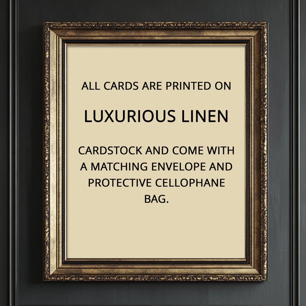 Note cards printed on linen cardstock with a matching envelope and cellophane bag