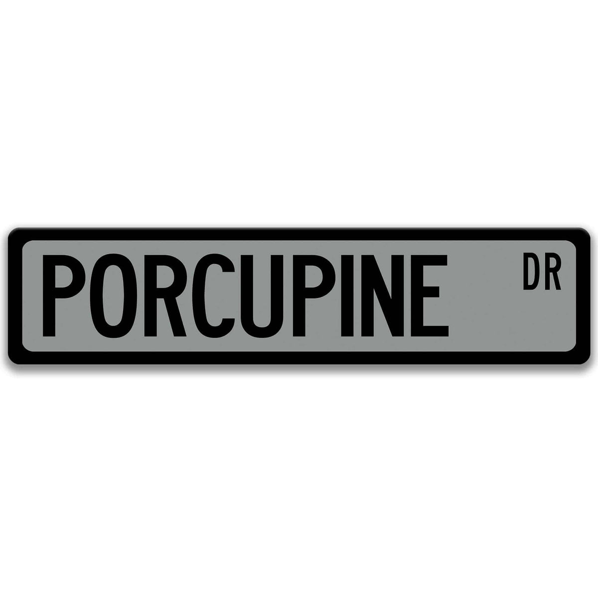 Porcupine metal street sign in gray background