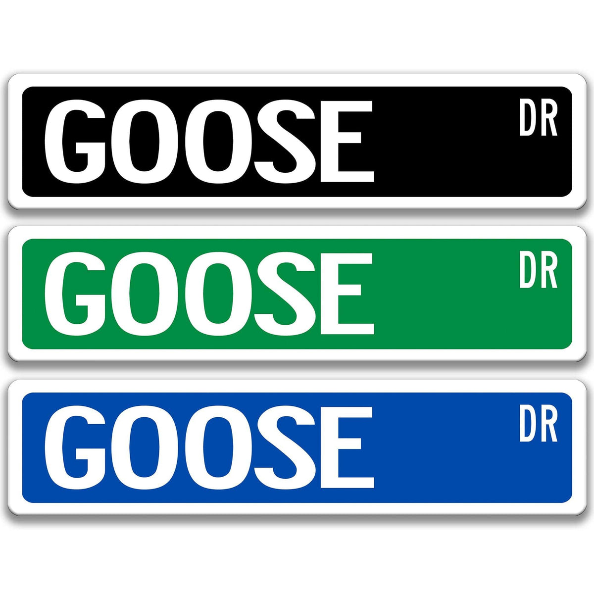 Goose metal street sign with black goose silhouette, customizable background color, heavy gauge aluminum