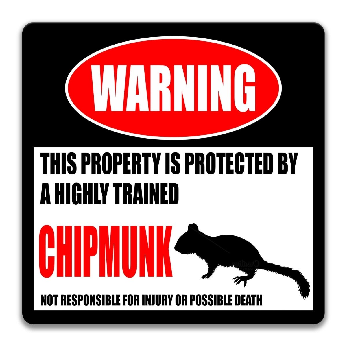 Chipmunk warning sign, red WARNING banner and large chipmunk silhouette, funny Chipmunk lover gift, aluminum with rounded corners