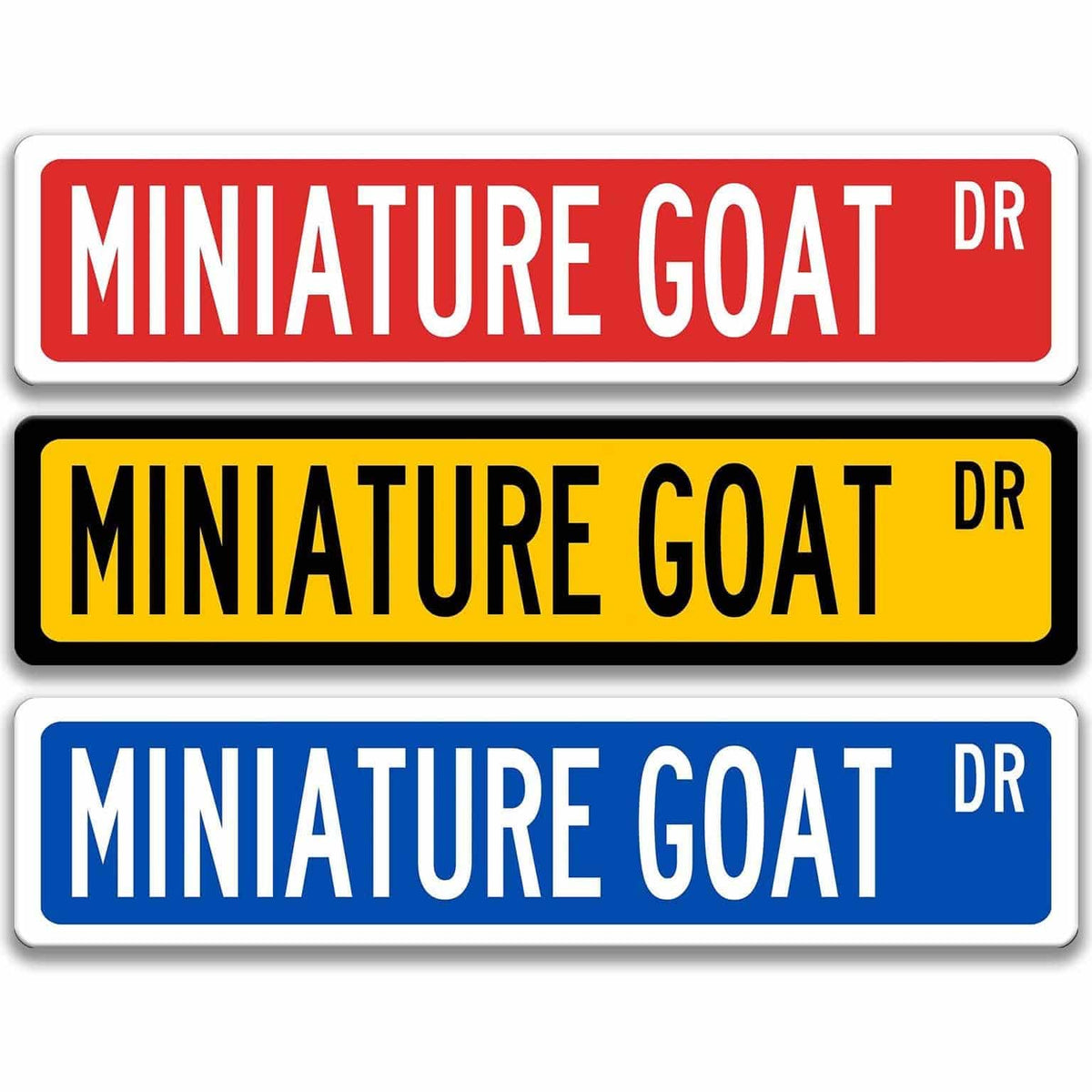 Miniature goat metal street sign with black goat silhouette, customizable background color, heavy gauge aluminum
