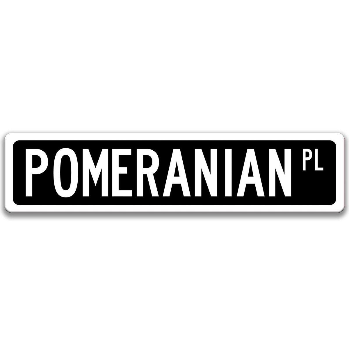 Black Pomeranian DR aluminum street sign with white lettering