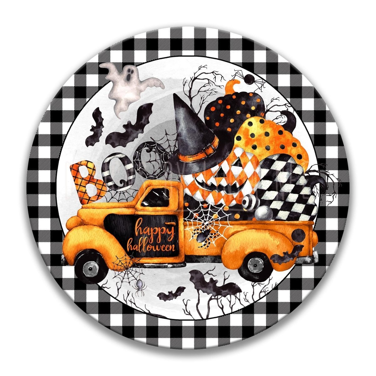 Pumpkin Truck Halloween Wreath Sign