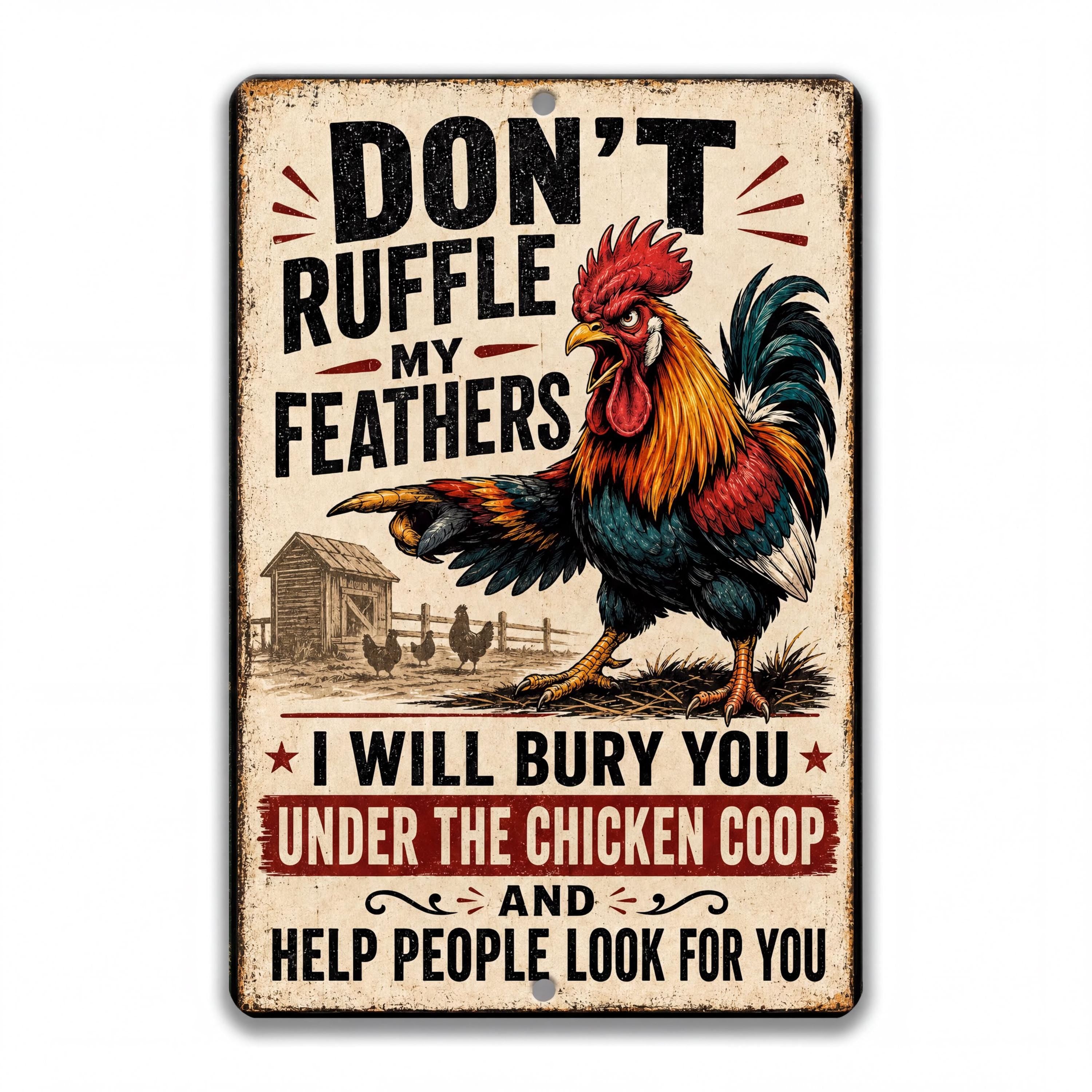 a rooster with a humorous message about chickens.