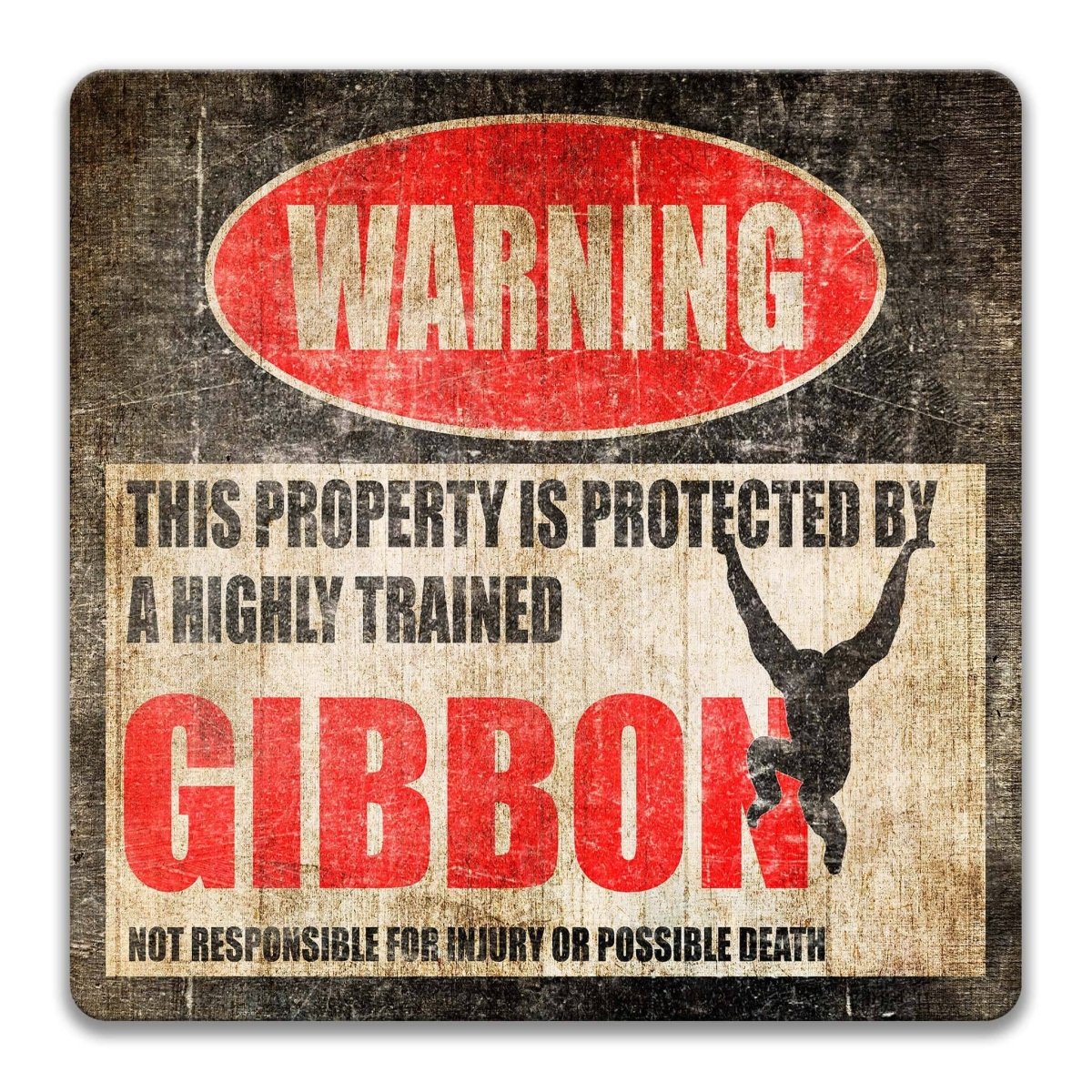 Gibbon Ape Warning Metal Sign