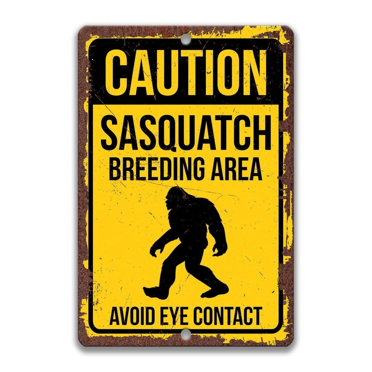 Sasquatch Yellow Caution Metal Sign